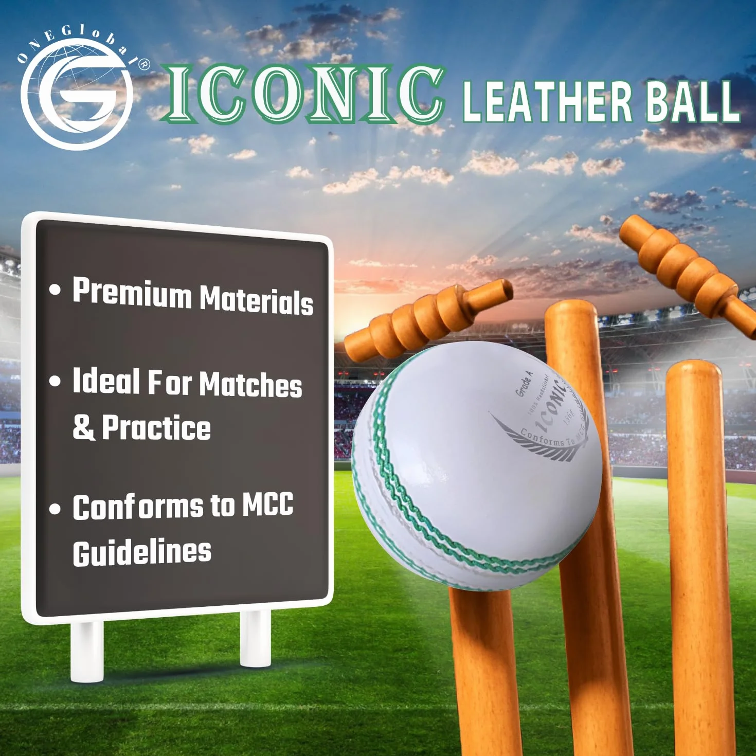 Icónica pelota de críquet de cuero cosida a mano 156 g impermeable 4 piezas