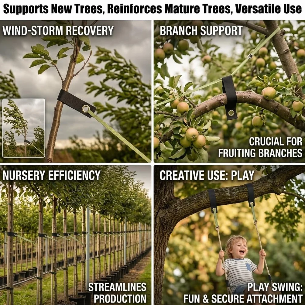 12 correas de árbol con ojales, cinta para sujetar el árbol, correas de soporte para árboles para tensar, árboles recién plantados, rectas y protección contra huracanes, cinta para atar árboles