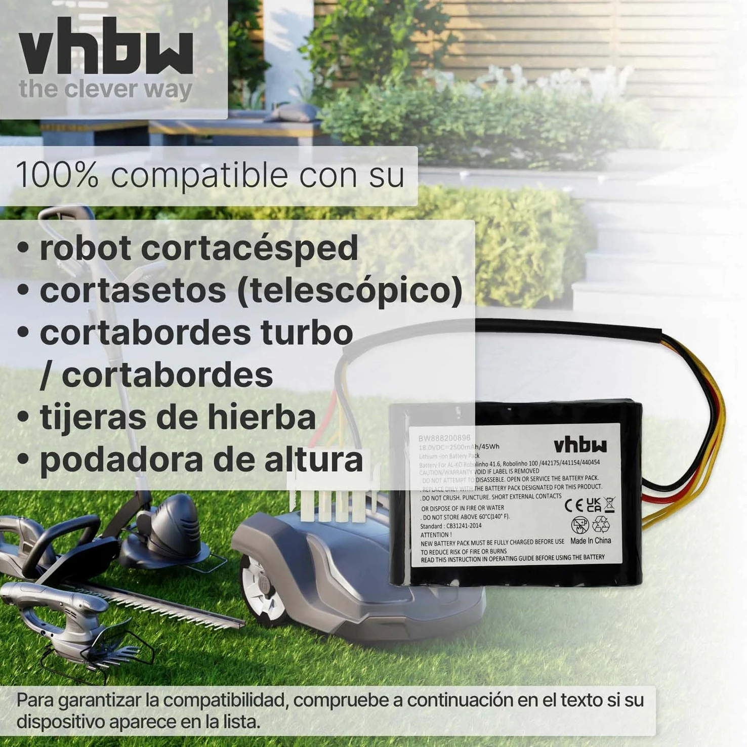 vhbw Batería Compatible con Kärcher RLM4 Robot cortacésped (2500 mAh, 18 V, Li-Ion)