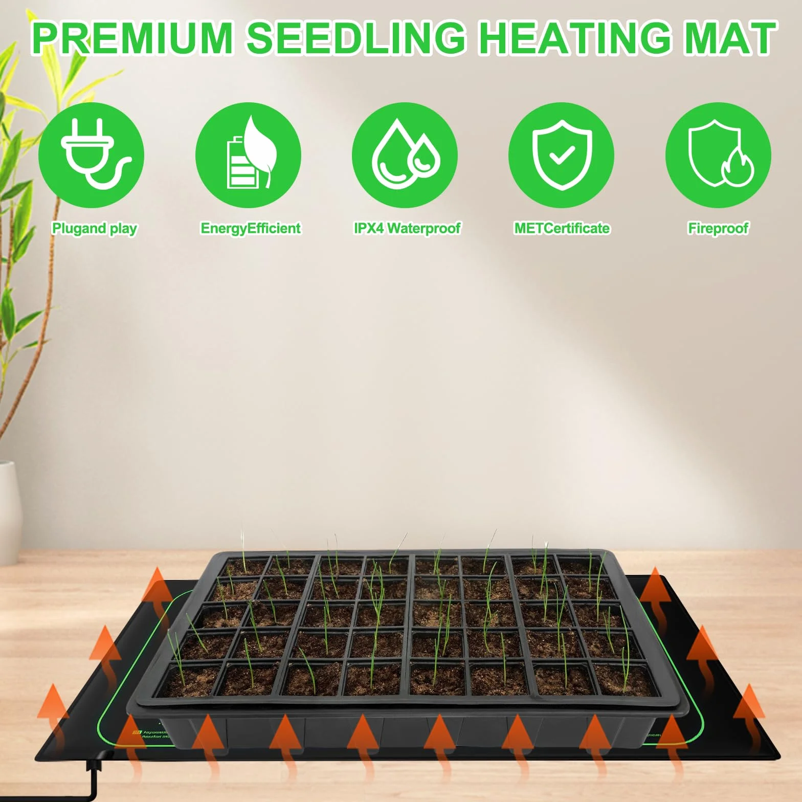 Estera calefactora para plantas: 25 x 53 cm Estera calefactora para plántulas, controlador de termostato para la germinación de planta, almohadilla calefactora para invernaderos y para reptiles