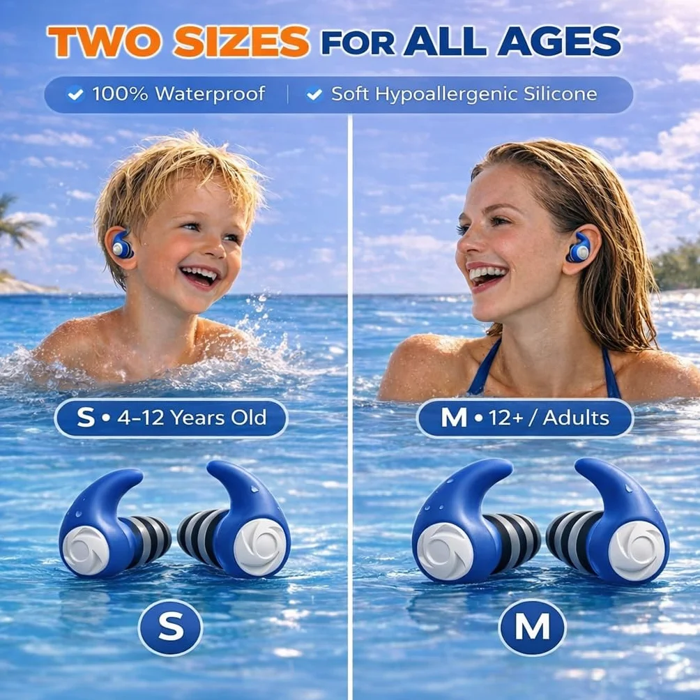 Tapones para los Oídos de Natación para Niños 3 Pares Silicona Impermeable Cordón Amovible Reutilizables