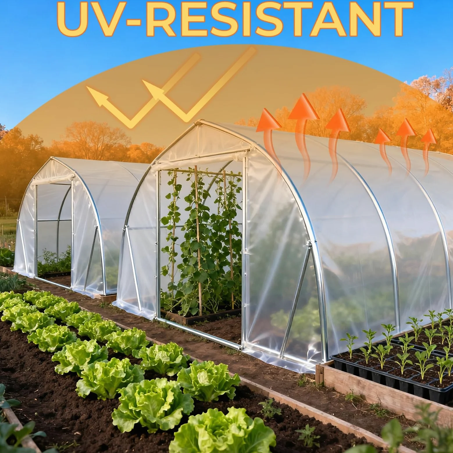 Pumtus Lámina de plástico para invernadero de 10 x 26 pies, película de polietileno transparente resistente a los rayos UV, resistente a los rayos UV, resistente al goteo, heladas, viento y polvo