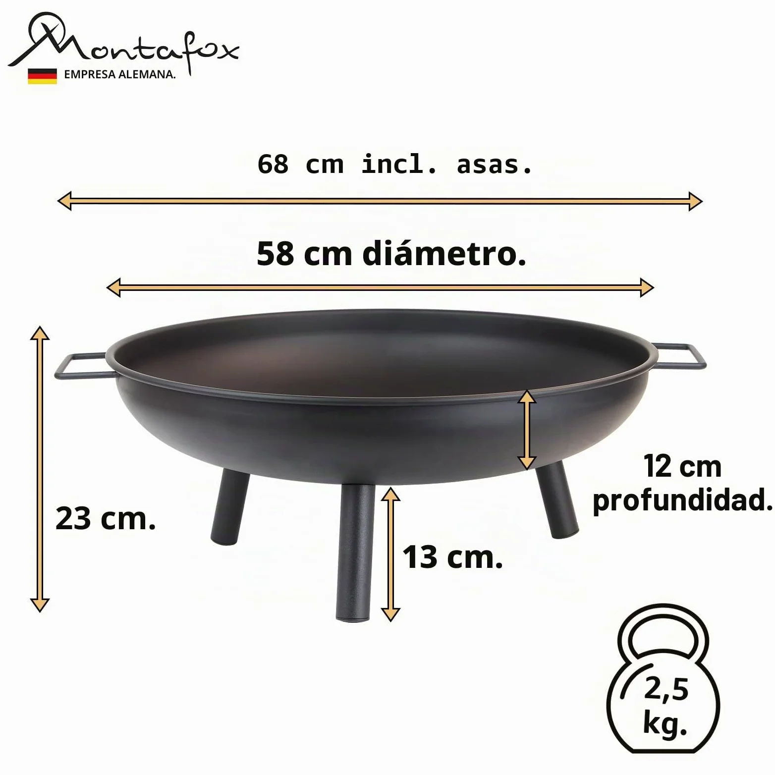 Montafox Brasero Exterior Hoguera Ø 58 cm metálico Pozo de Fuego para jardín y terraza