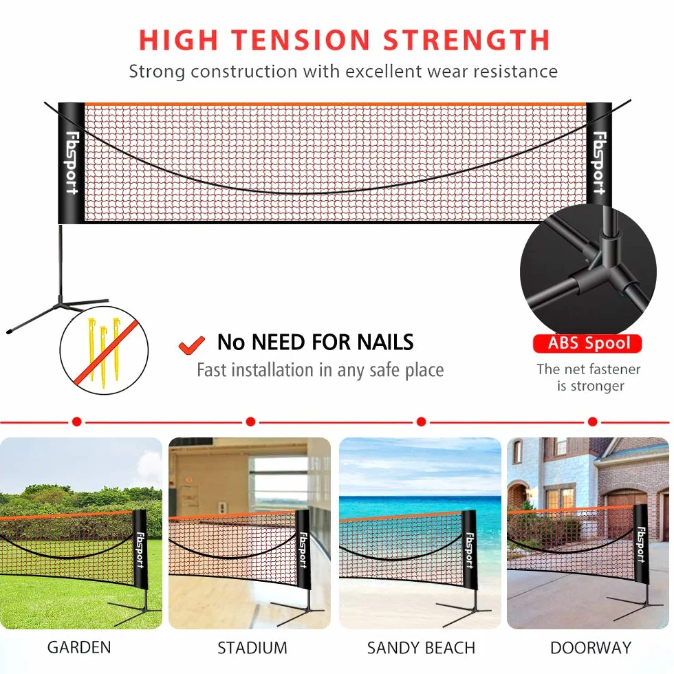 Red de bádminton portátil 3-6 m ajustable 3 alturas plegable interior y exterior