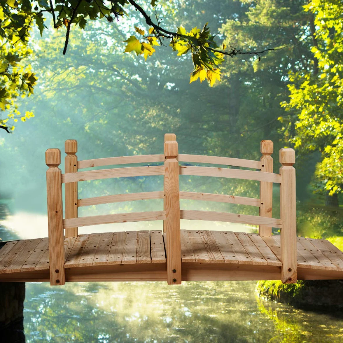 RELAX4LIFE Puente de Madera con Barandilla, Puente CE Jardín, Madera CE Abeto, Puente para Estanque, Carga 100 kg, Puente Decorativo Estable y Duradero, 150 x 67 x 55 cm (Natural)