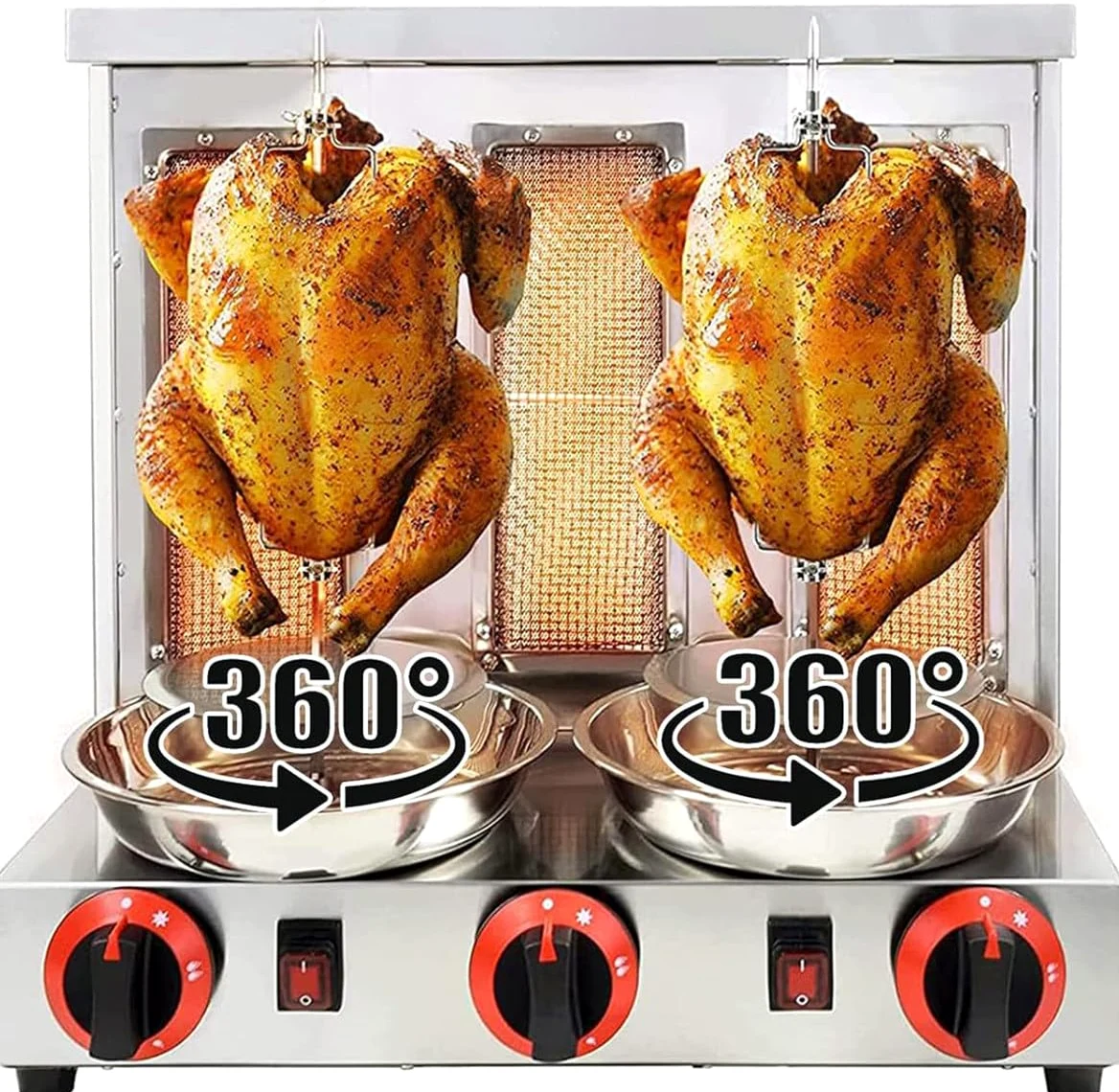 Genérico Máquina para Hacer Doner Kebab a Gas, asador Giratorio de 360 ​​Grados para Carne, asador de Pollo Turco Comercial para mostrador con Quemador, asador Vertical para Kebab a Gas