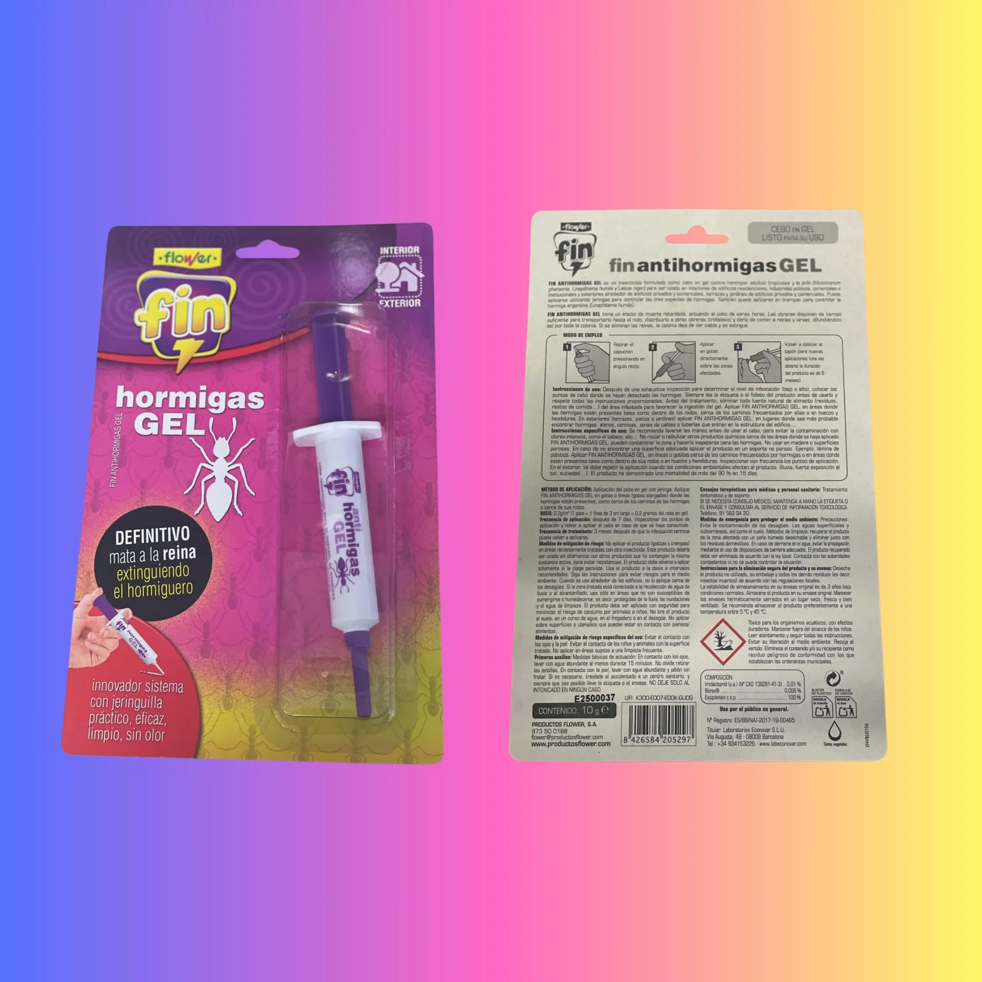 FLOWER x3 Insecticida Anti Hormigas Formato Jeringa 10 gr | Jeringuilla Antihormigas Eficaz Elimina a Toda La Colonia | Gel Atrayante y Duradero | Interior y Exterior | Aplicación Segura y Sencilla