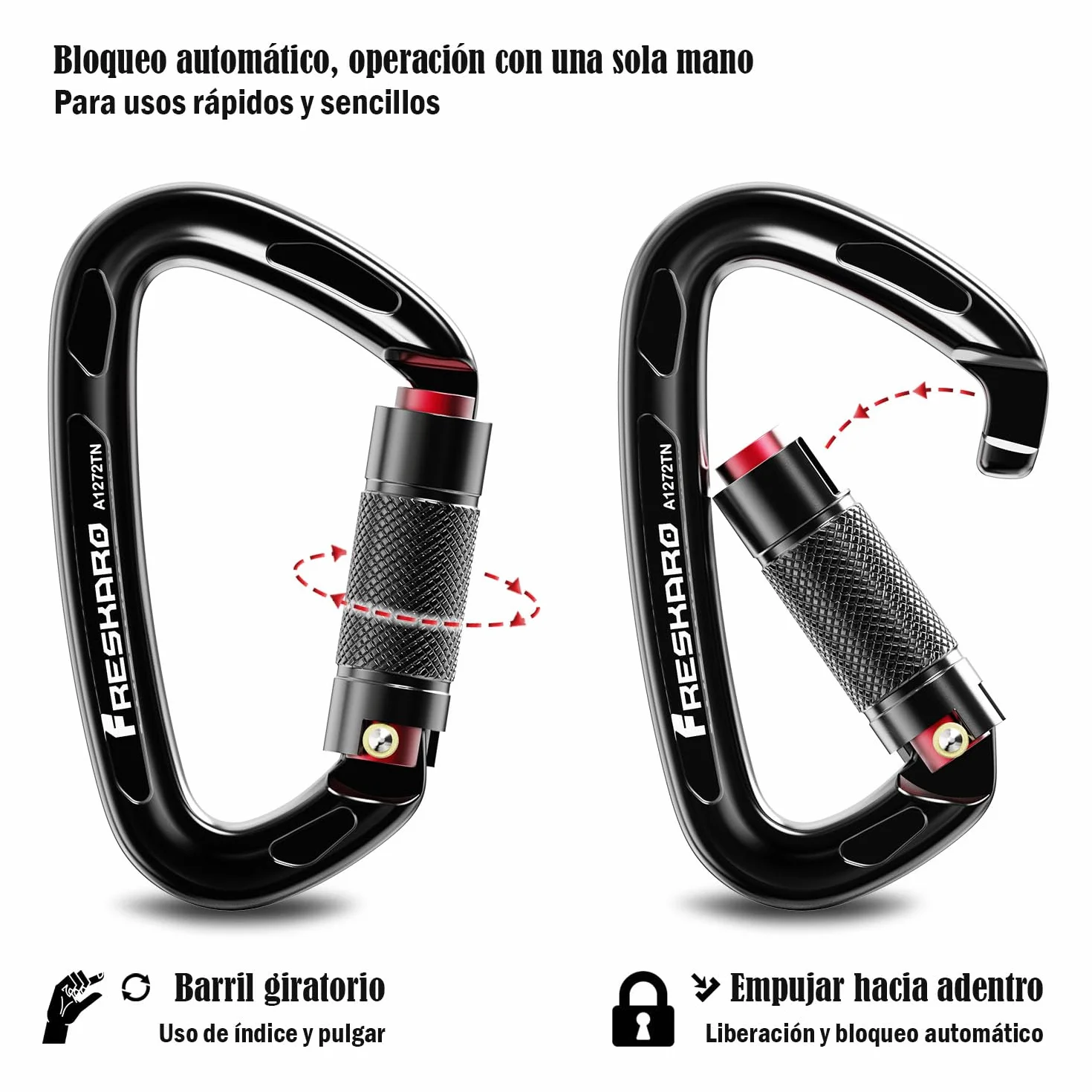 FresKaro Mosquetón de Escalada 25kN Twistlock Grande 10cm Cierre Rápido Resistente 2550kg