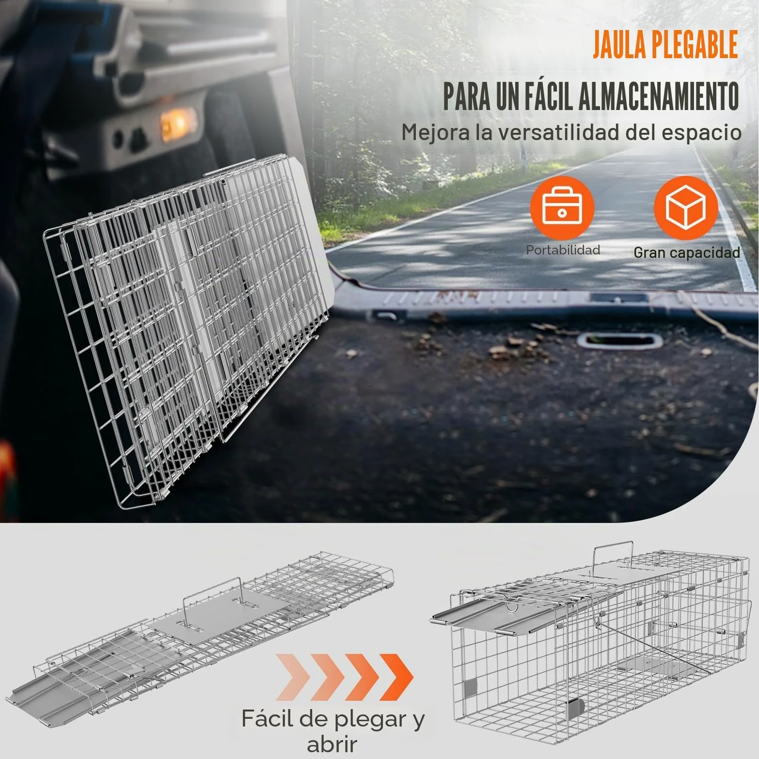 VEVOR Trampa para Animales 610x203x203 mm Jaula Plegable para Trampa para Gatos Alambre Galvanizado sin Crueldad con Asa Trampa para Conejos, Gatos Callejeros, Ardillas, Mapaches, Marmotas, Zarigüeyas