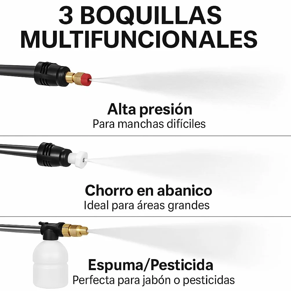 Pistola hidrolimpiadora de 300W para múltiples usos Limpiador inalámbrico de Alta presión con Accesorios Lavadora Alta presión portátil Incluye 2 baterías