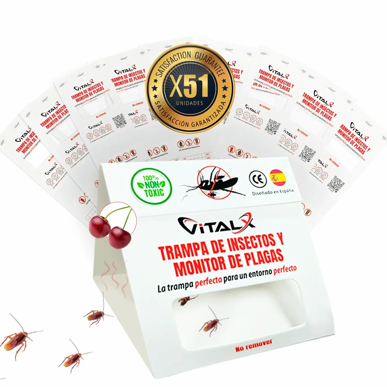 SÚPER Pack de 51 Piezas TRAMPAS CUCARACHAS + Olor a Cereza | Trampa ULTRADHESIVA | Anti Cucarachas | Lo Mejor para Eliminar Cucarachas | Trampa Insectos Profesional | Anti Insectos