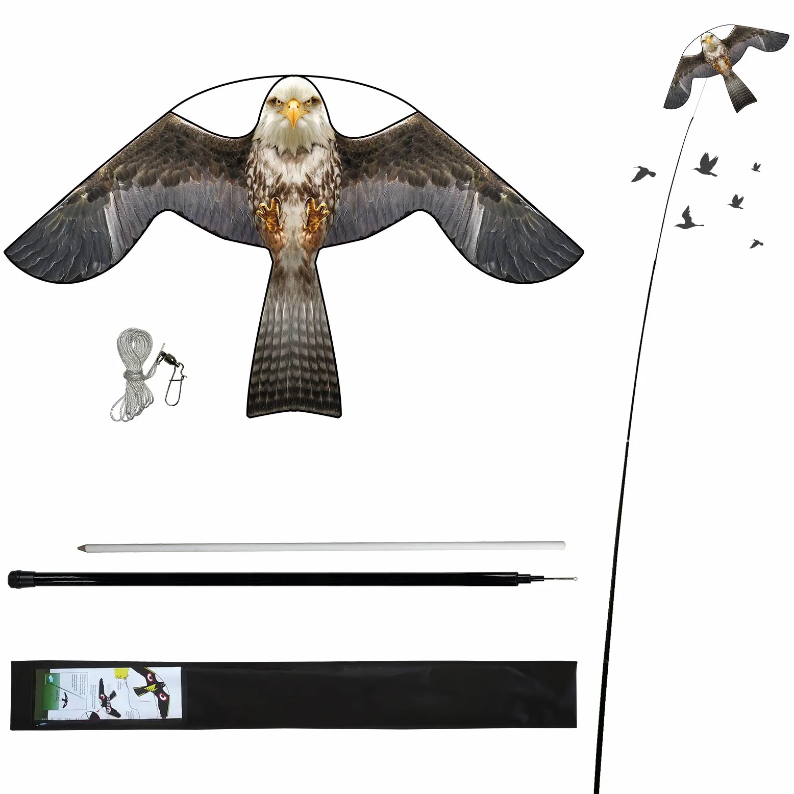 espantapájaros Cometa voladora Cultivos Protector de Aves halcón Cometa voladora para el jardín y la Granja Cometa con Poste telescópico de 4 m