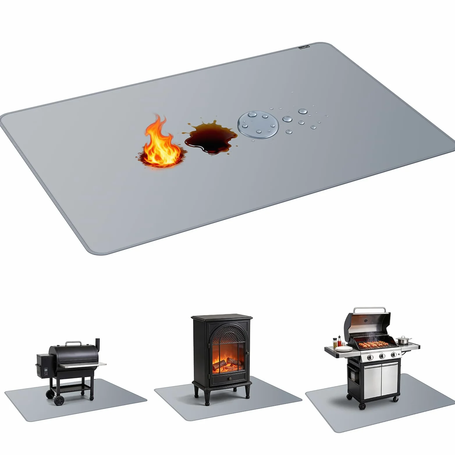PAWBOSE Tapete para debajo de la parrilla de 76 x 52 pulgadas para parrilla al aire libre, tapete de barbacoa ignífugo de doble cara para patio y cubierta, tapete impermeable a prueba de aceite para