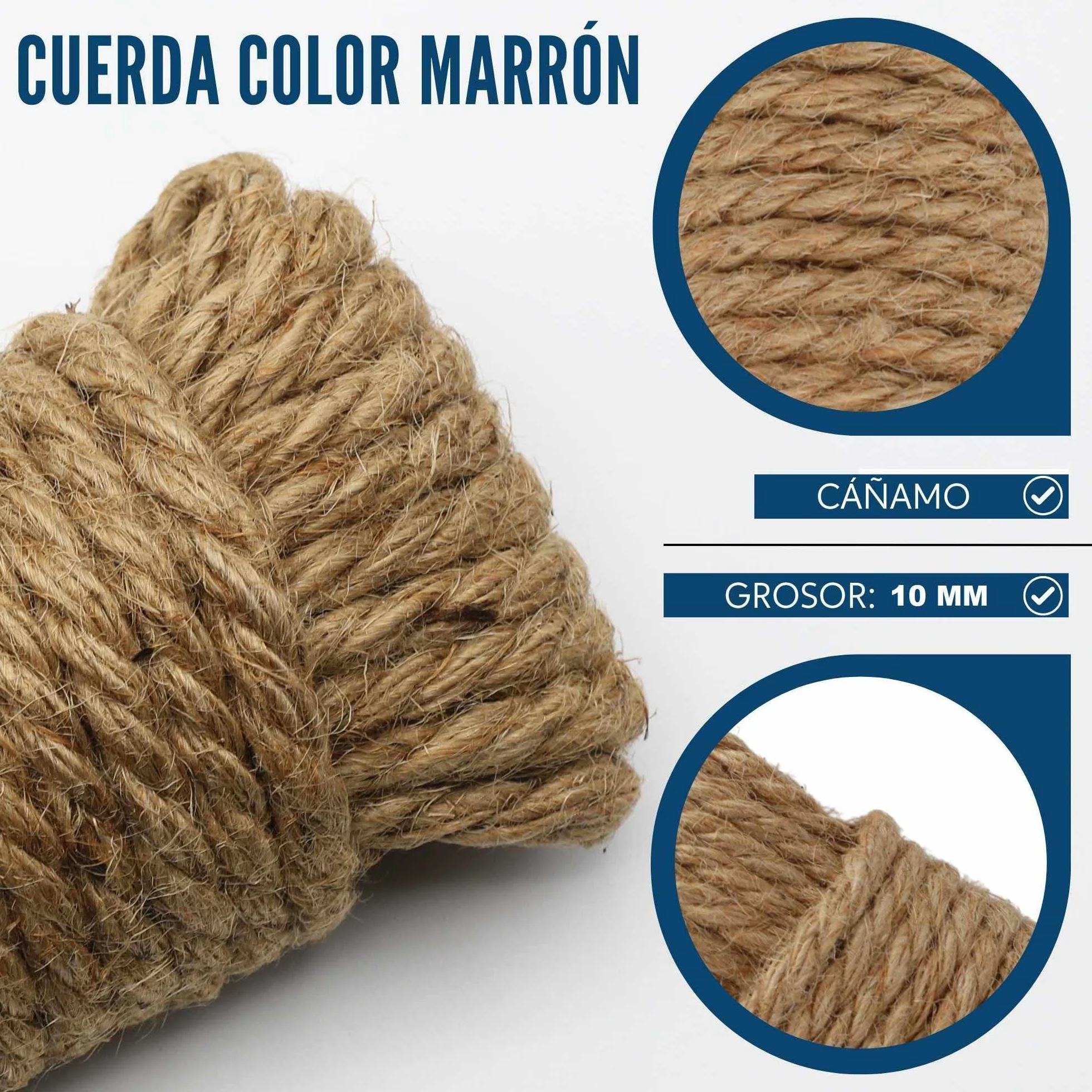 TECHZOCO Cuerda de cáñamo Natural, Rollo de Cordel Yute, Cordel cañamo, Cuerda para Bricolaje, Decoración de Muebles, Envoltura, Jardinería, Confección, Artesanía, 20 Metros de Largo x 10 mm Grosor