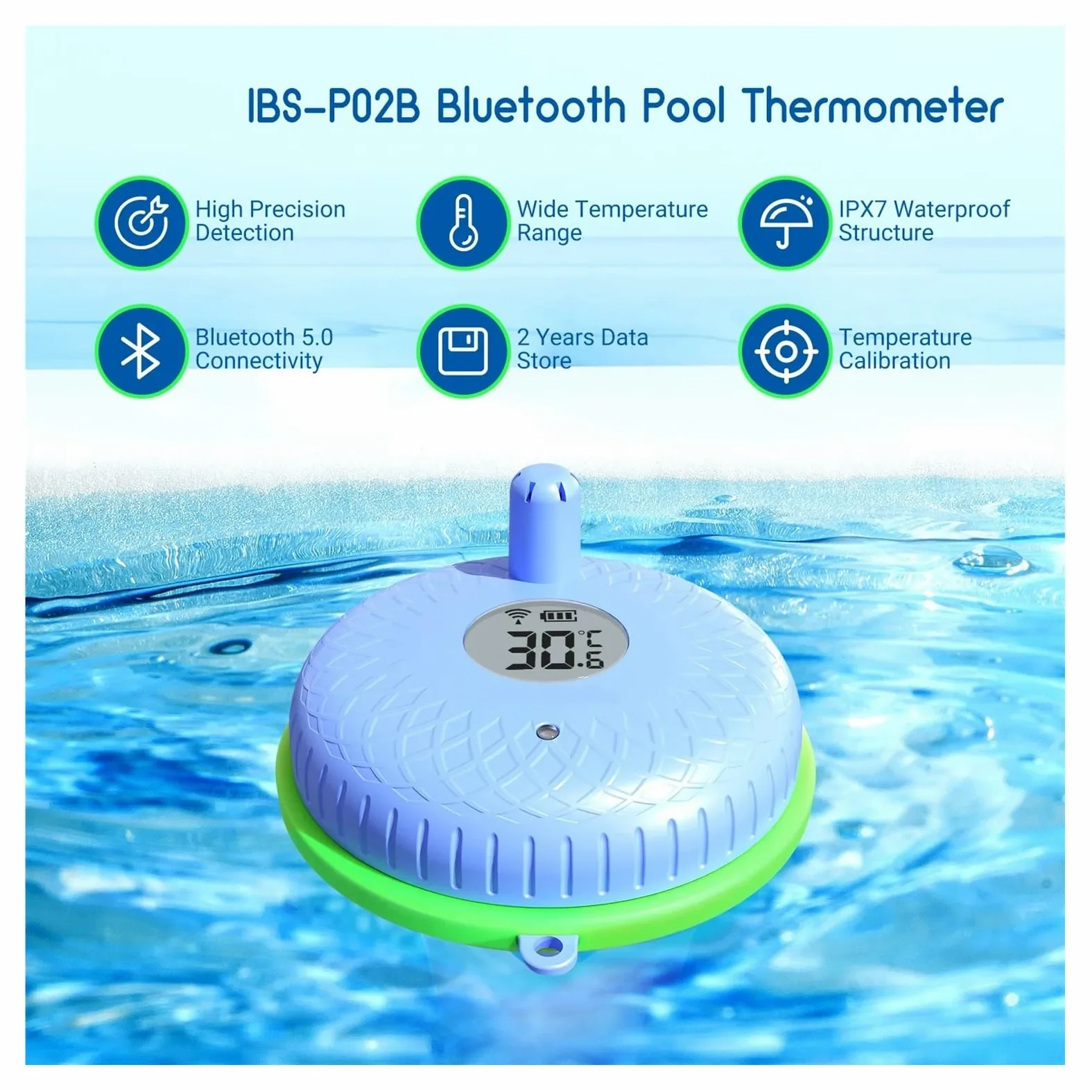 Termómetro de Piscina Flotante con Bluetooth, termómetro Digital Impermeable for Piscinas, acuarios, spas y estanques.(Normal Version)