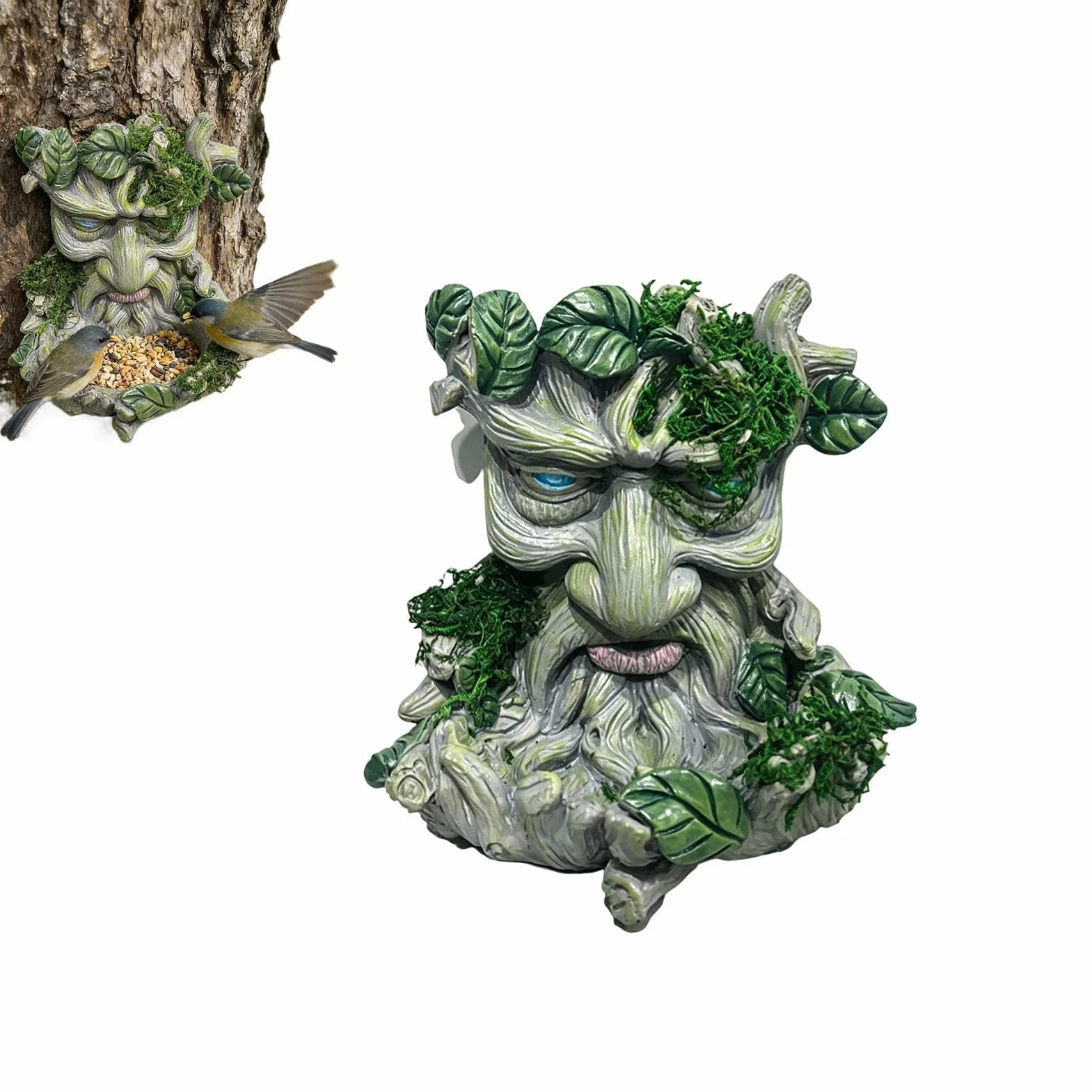 para pájaros con Cara de árbol – Escultura de máscara de guardián del Bosque de Resina 3D de 5,12 Pulgadas, Acento artístico de jardín Resistente a la Intemperie, Unidad de decoración colgant