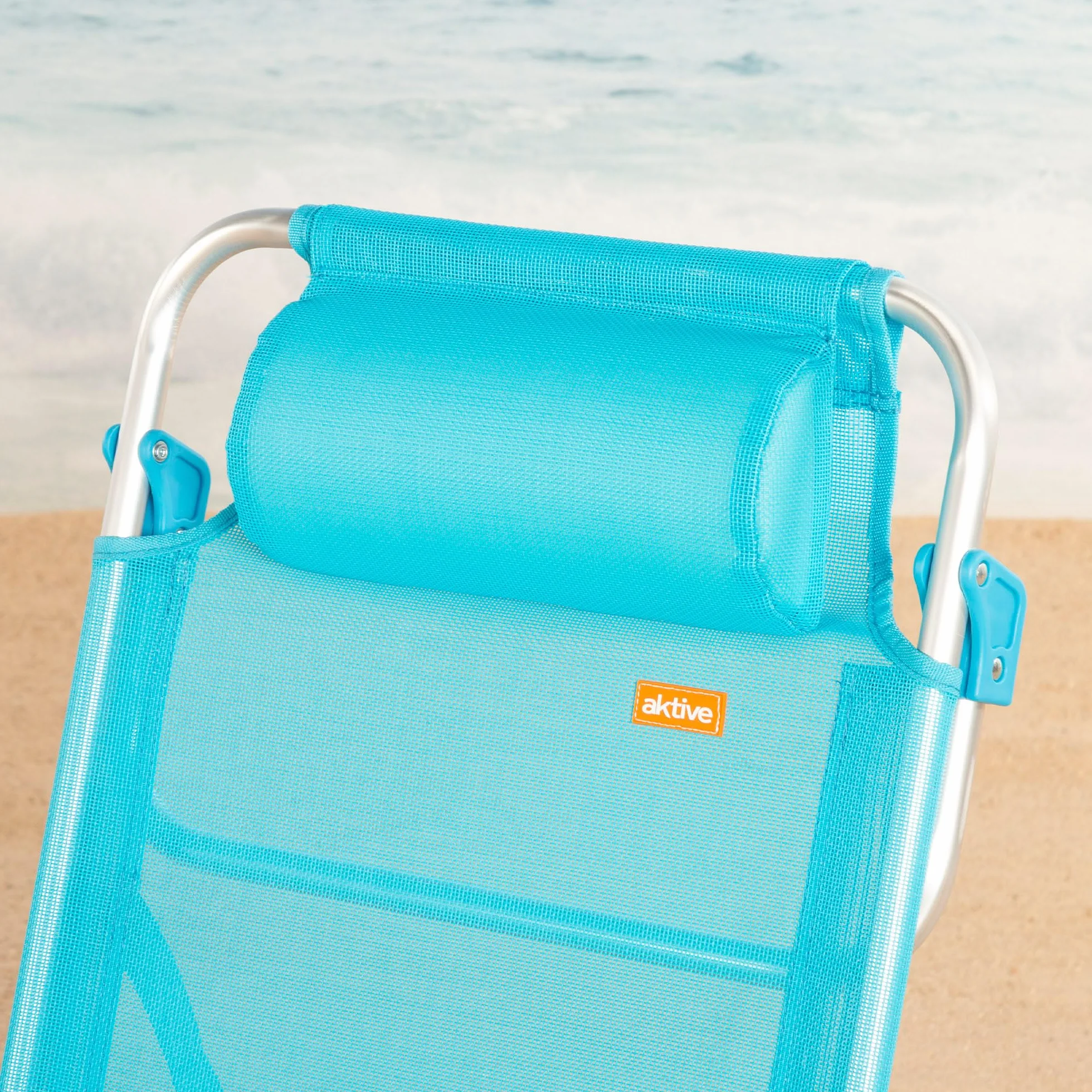 AKTIVE Silla de Playa Plegable, Multiposición 8 Posiciones, Textileno y Aluminio, Azul, 47x49x82 cm, 110 kg, Respaldo Alto Acolchado