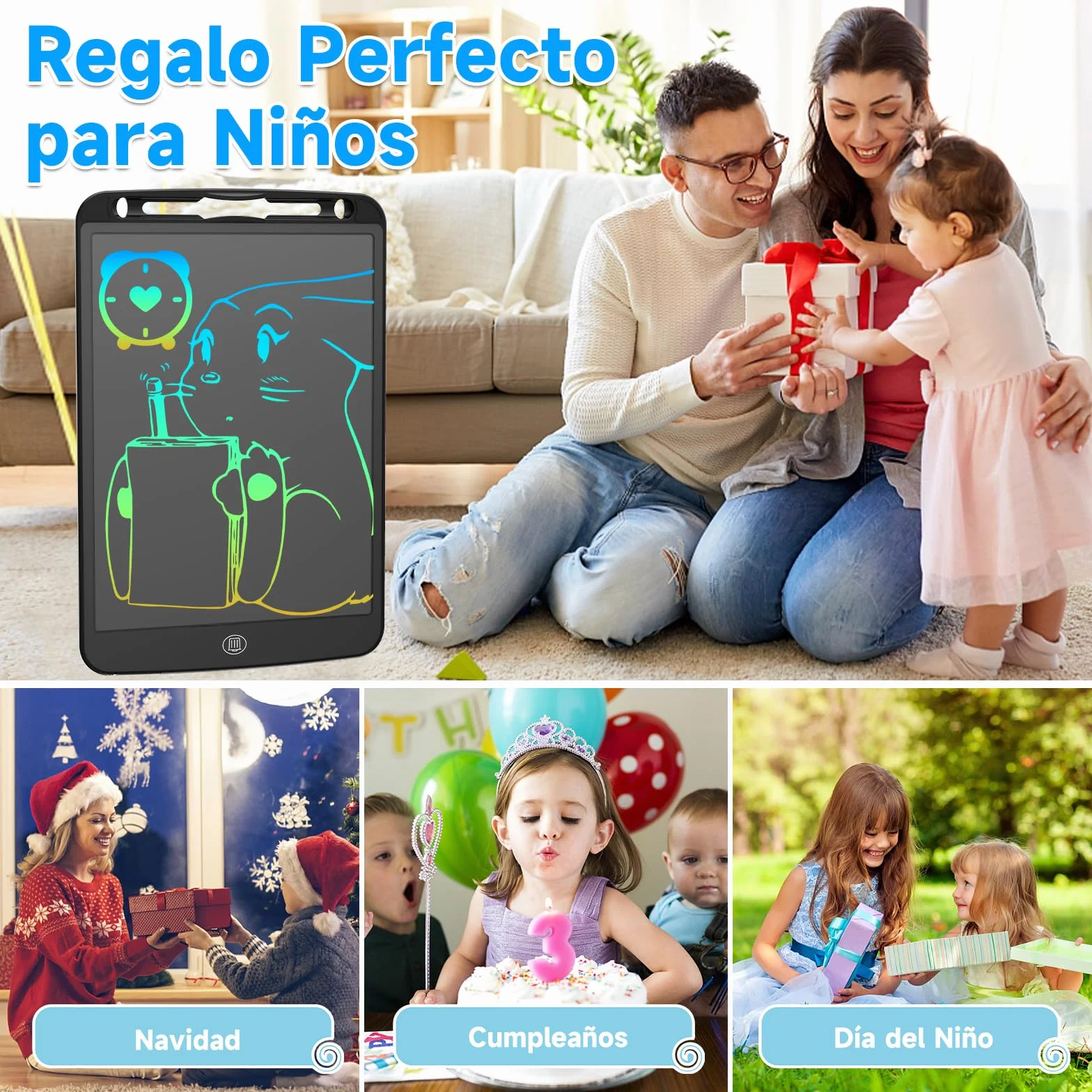Tableta de Escritura LCD 10 Pulgadas Bloc de Dibujo Electrónico Portátil para Niños (Negro)