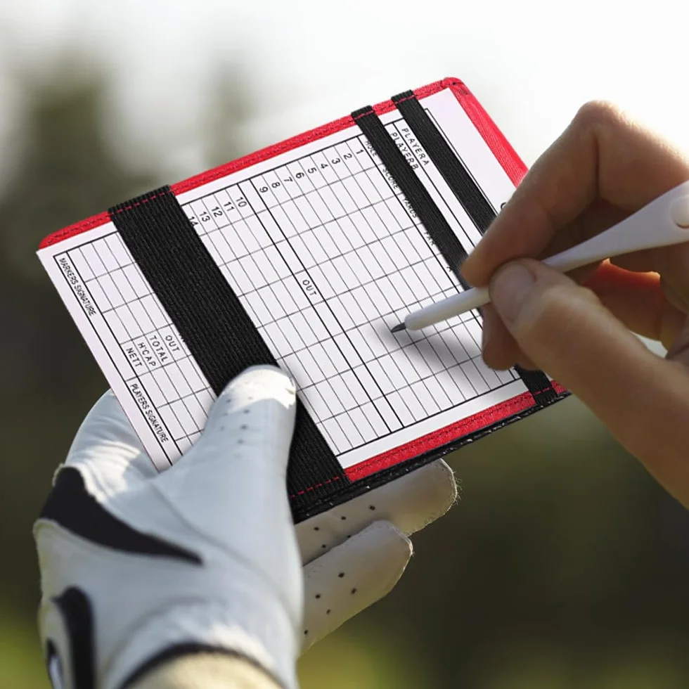 DONGKER Soporte para tarjeta de puntuación de golf de piel sintética con lápiz