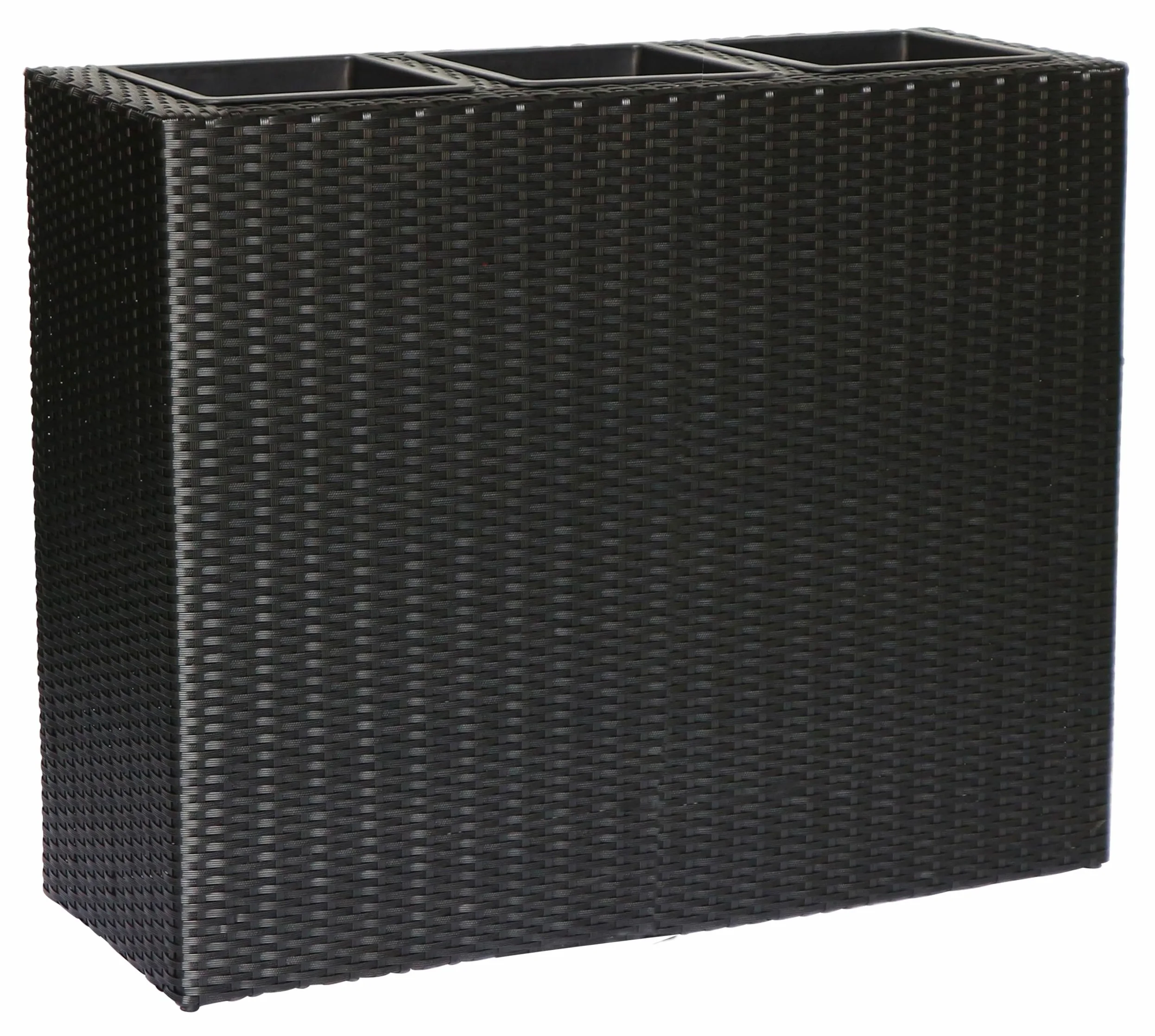 METRO Professional Jardinera/Separador de ambientes con 3 macetas, ratán sintético, Negro