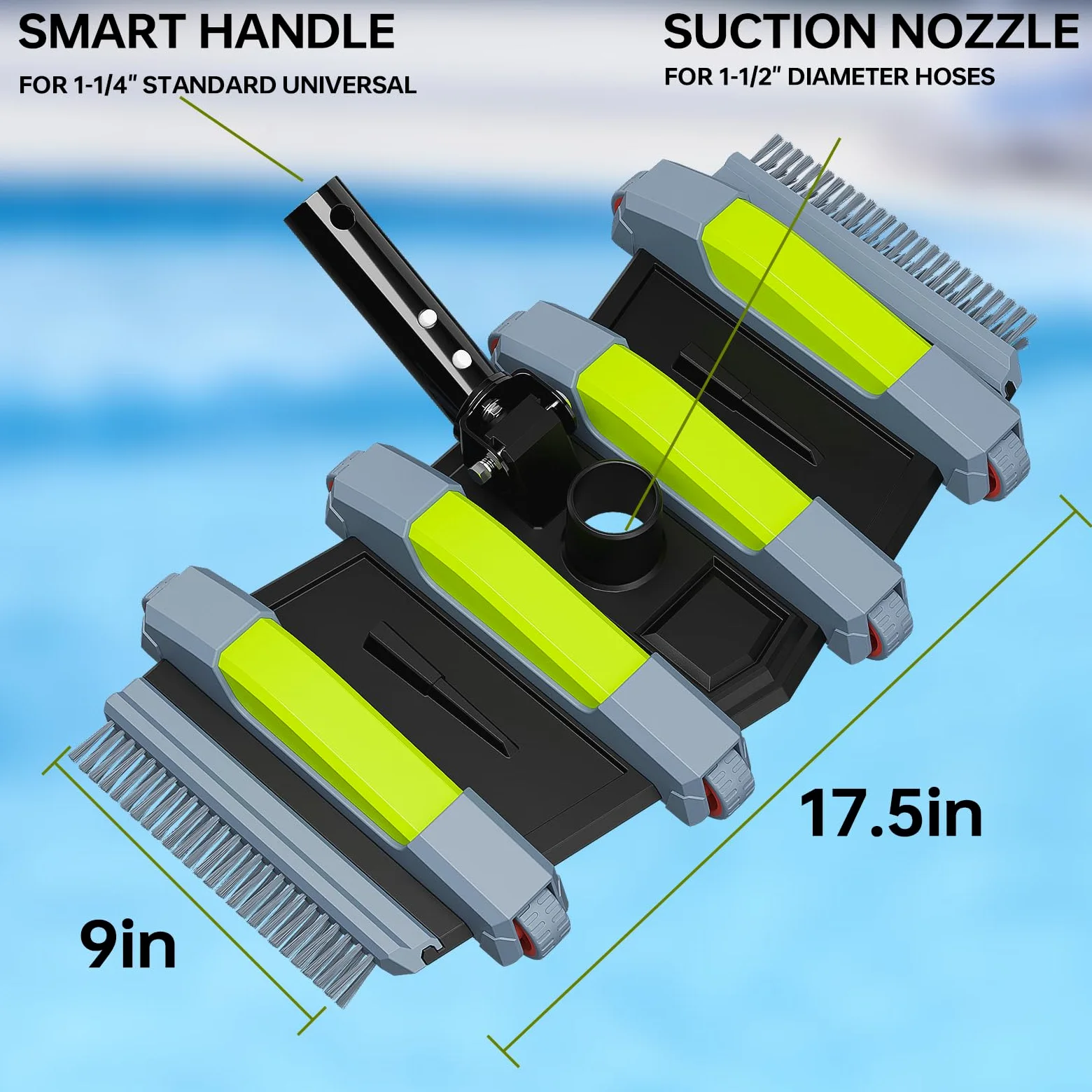 Sepetrel Cabezal de vacío de piscina resistente con ruedas y mango de aluminio, cabezal de vacío flexible con peso profesional