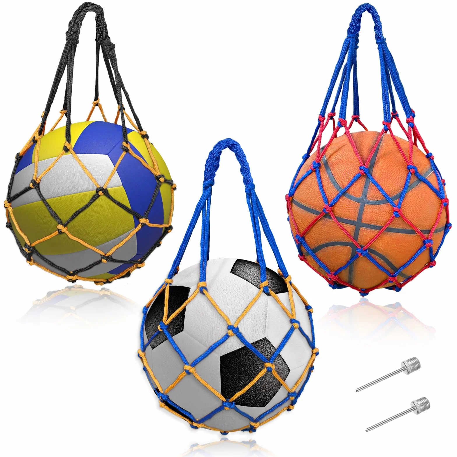 Bellanova 3 Piezas Redes de Pelota Bolsa para Balón Malla Grande con 2 Agujas Inflables