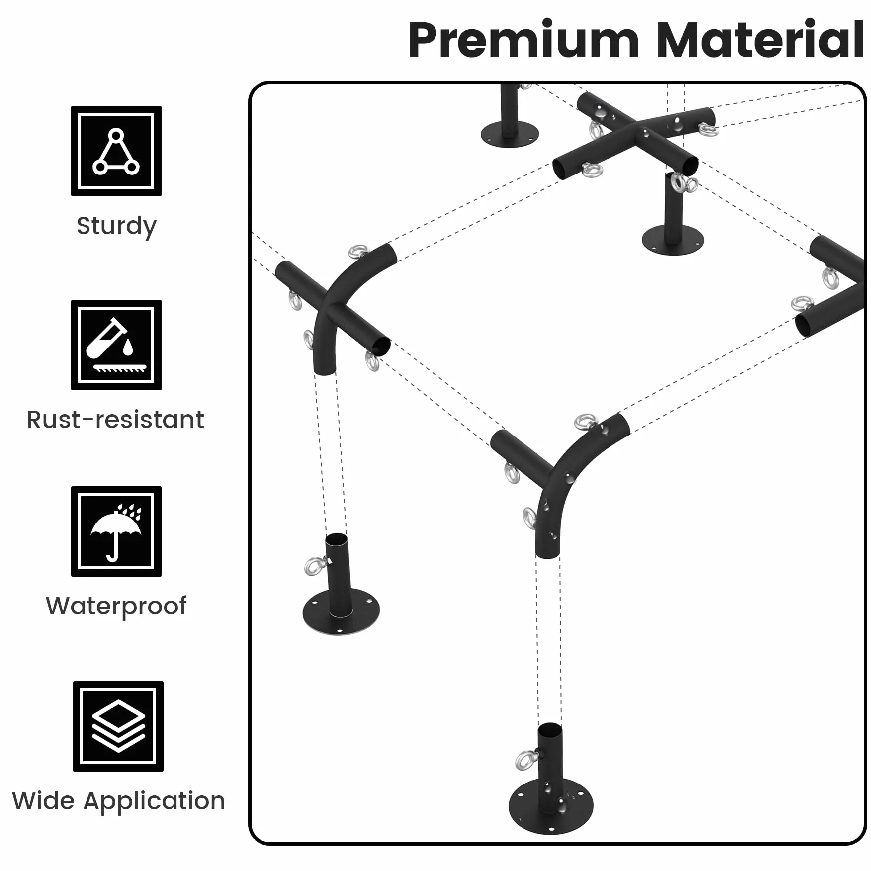 Accesorios de toldo de 1 3/8 pulgadas para piezas de marco de cochera de 8 patas, accesorios de tubería de toldo negro con pernos de ojo, kit de marco de cochera, conectores de pico bajo con