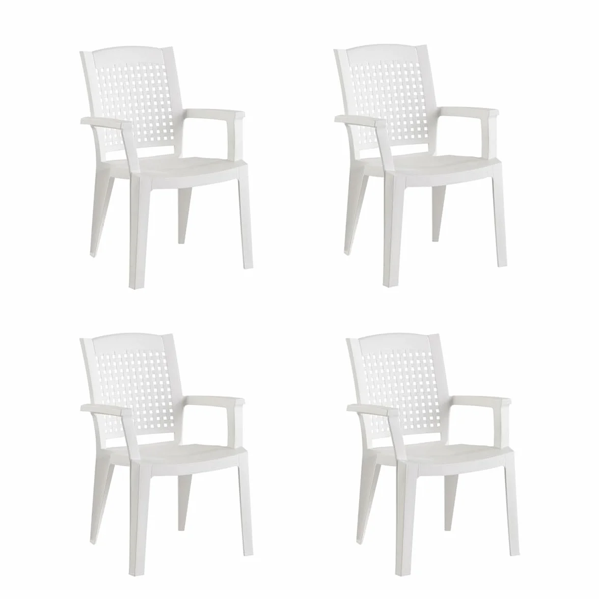 SP Berner SHAF - Pack 4 Sillas - Jardín Exterior y Terraza - Plástico Reciclado Resistente UV - Apilables - Modelo Metal - Blanco