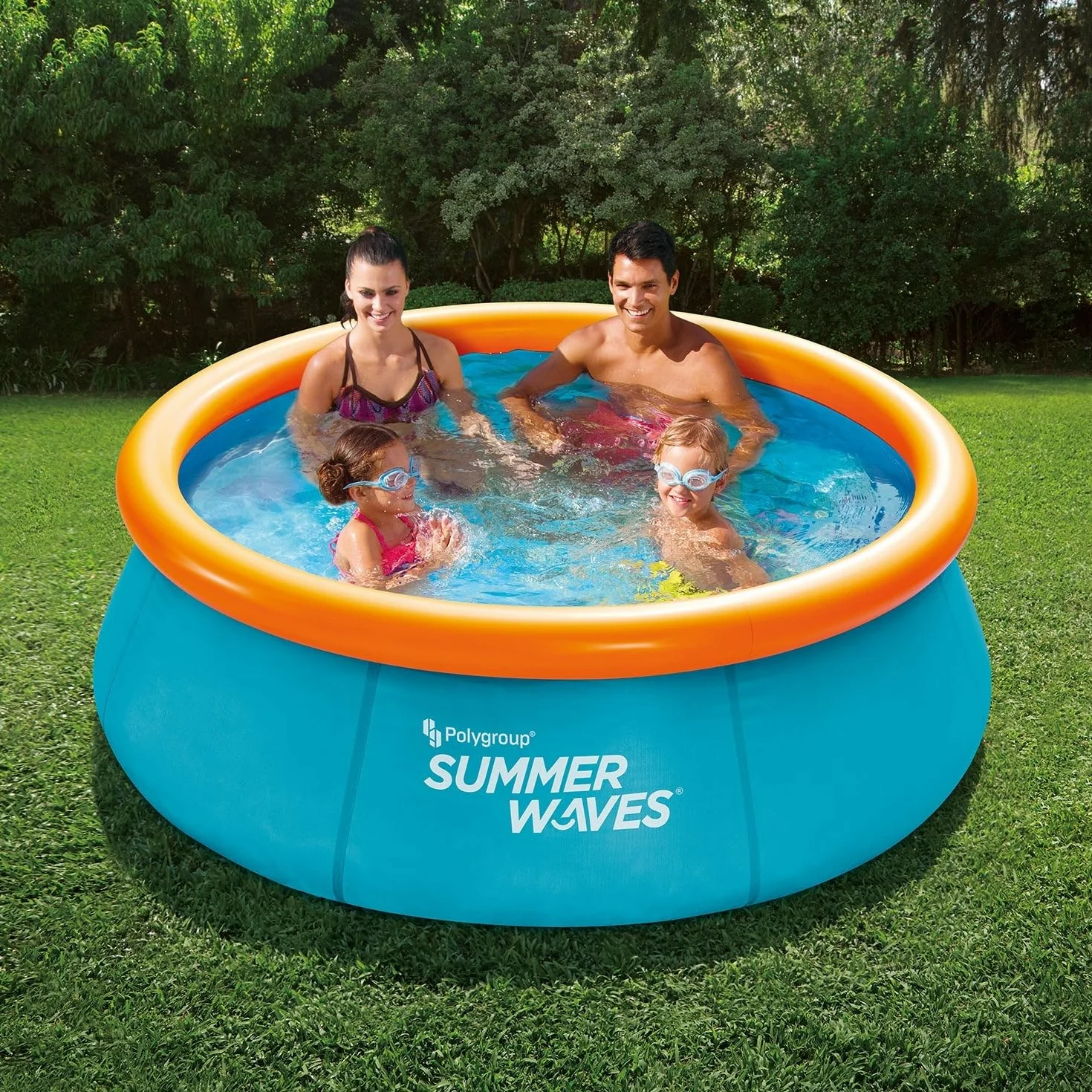 Summer Waves Piscina Desmontable Hinchable Familiar, Piscina de Jardín Redonda 3D, Incluye 2 Gafas, 2.44 M x 76 CM