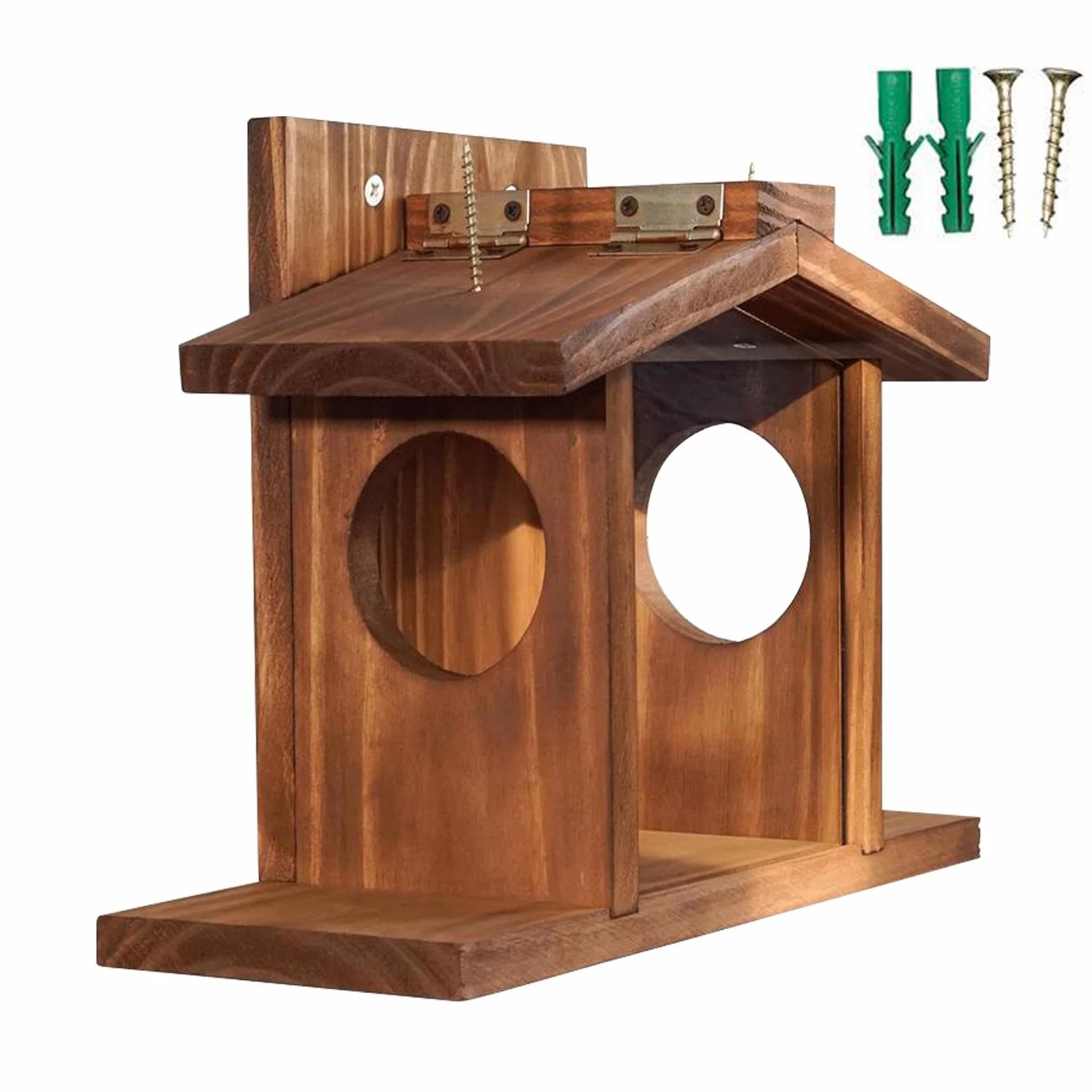 Comedero para ardillas, comedero de madera, resistente a la intemperie, techo de metal, caseta para ardillas de pie, comedero para ardillas, caseta para ardillas Kobel resistente a la intemperie opcio