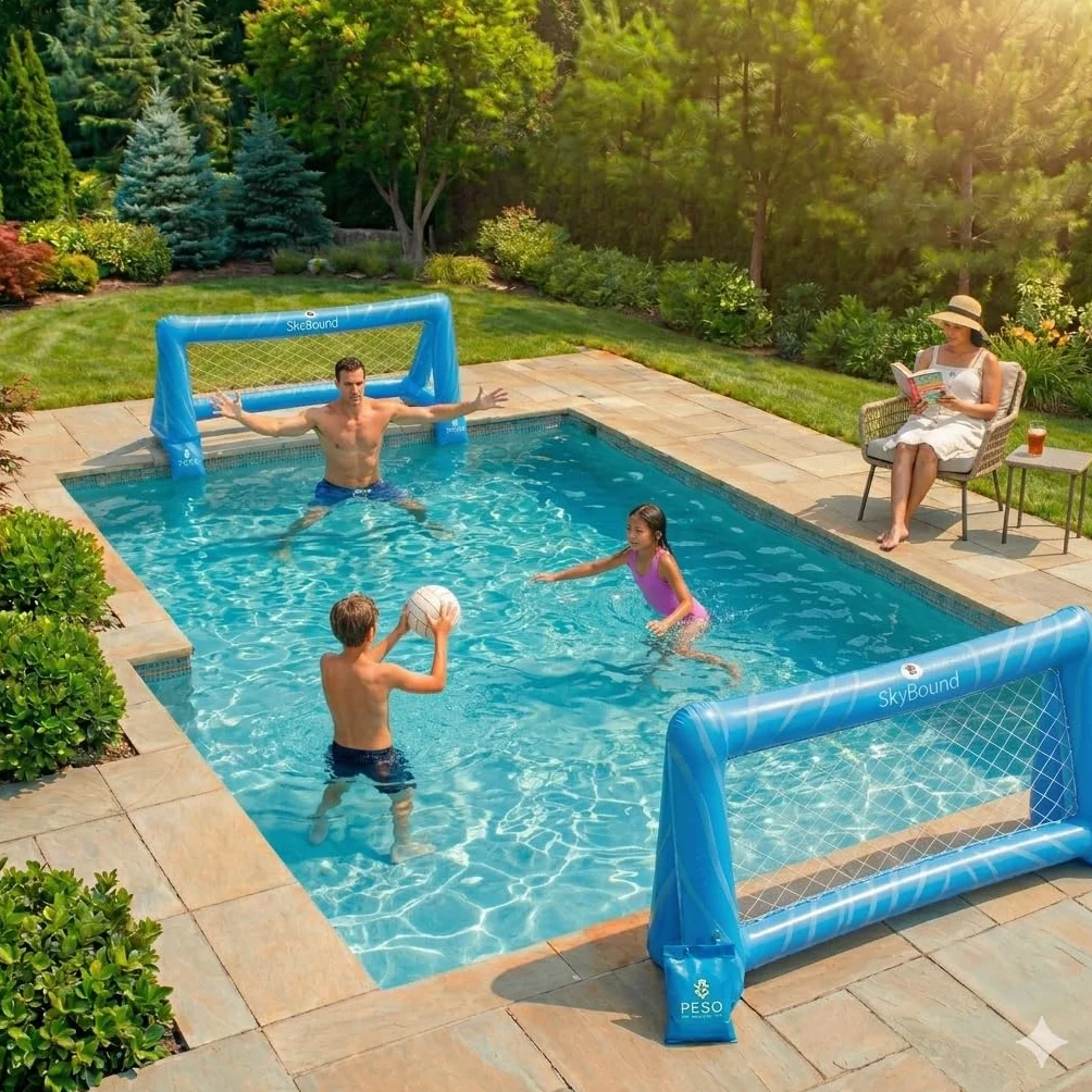SkyBound 2 Porterías Piscina Hinchables para Niños con Balón y Bolsas de Peso Juguete Deportivo Acuático Fútbol