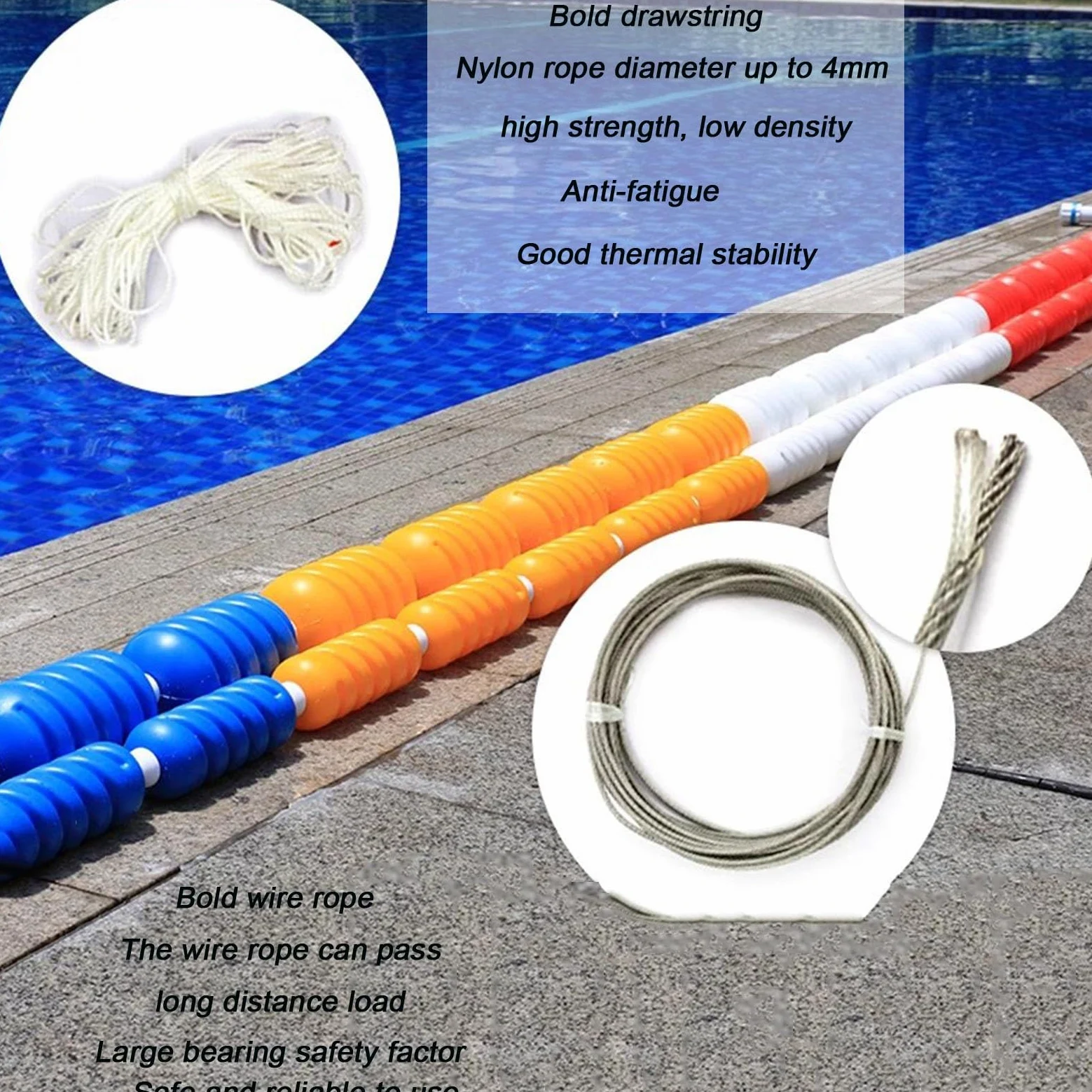 Flotadores de Cuerda, Divisor de Cuerda de Seguridad para Piscinas, Kits de Cuerdas para flotadores en Espiral para Entrenamiento de natación, 8 Boyas/m Valla de Seguridad para bajío