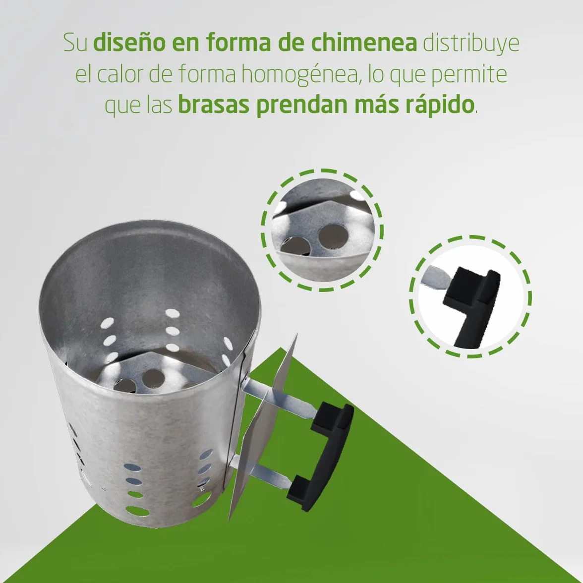 Amig - Encendedor de Carbón Fireplus para Barbacoa - Fabricado con Acero Galvanizado - Mango de Plástico Aislante del Calor - Medidas: 27 x 17,5 x 30 cm