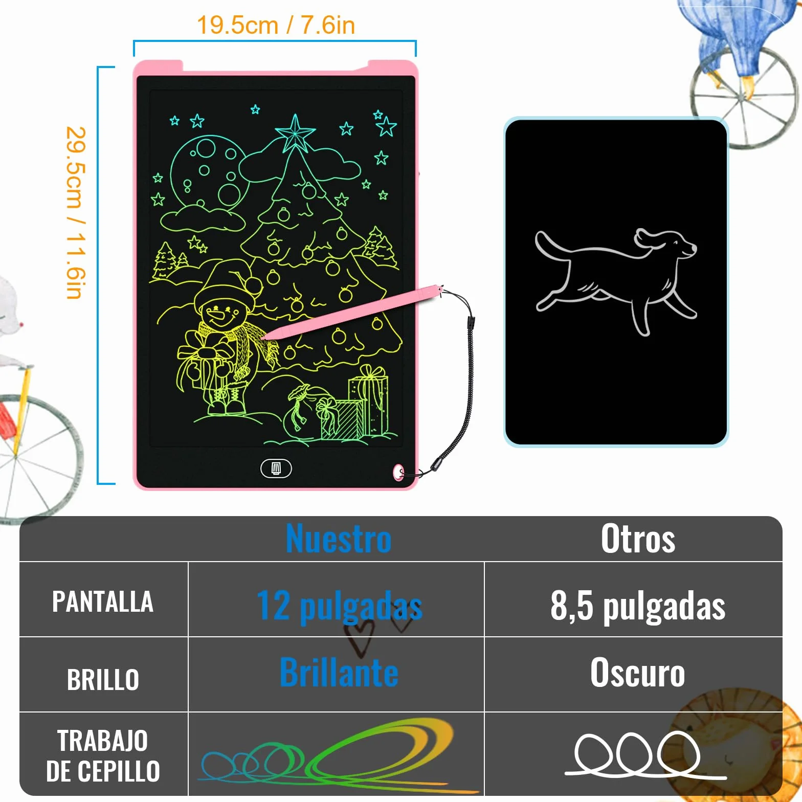 Electight Tablet Escritura LCD 12 Pulgadas 2 Packs Pantalla Colorido Infantil Juguetes Educativo Niños Borrable Bloqueo