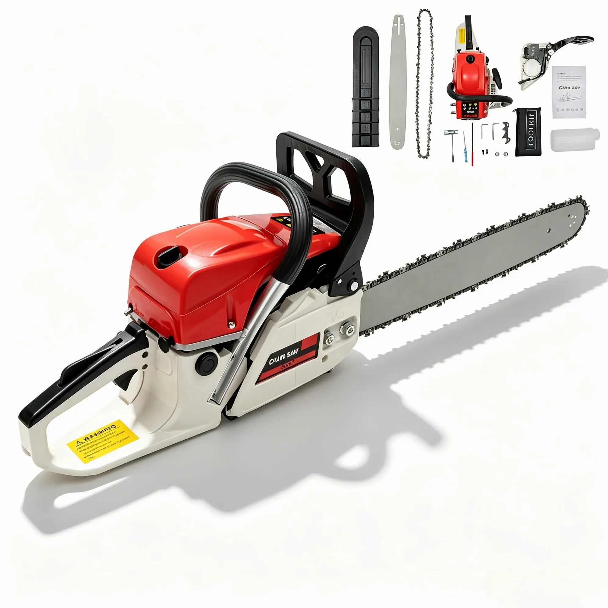 Motosierra a gas de 52 cc, motosierra de gasolina de 20 pulgadas, sierra de cadena de corte de madera, 7500 rpm, juego de motosierra de 2,0 kw de potencia para cosecha forestal, poda de ramas