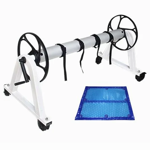 Carrete de piscina para cubiertas de piscina, rodillo telescópico de aluminio con ruedas y manivela de mano, carrete de manta solar para piscinas enterradas/sobre el suelo