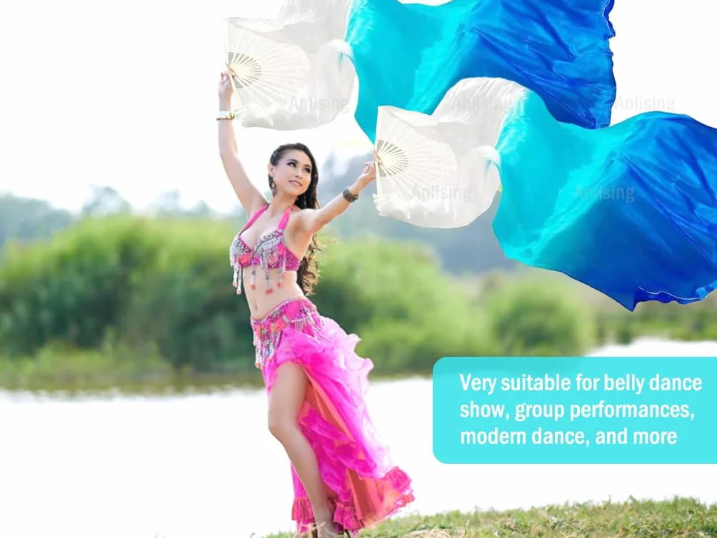 Abanicos de Seda Danza del Vientre 1 Par Ventilador Largos para Bailar