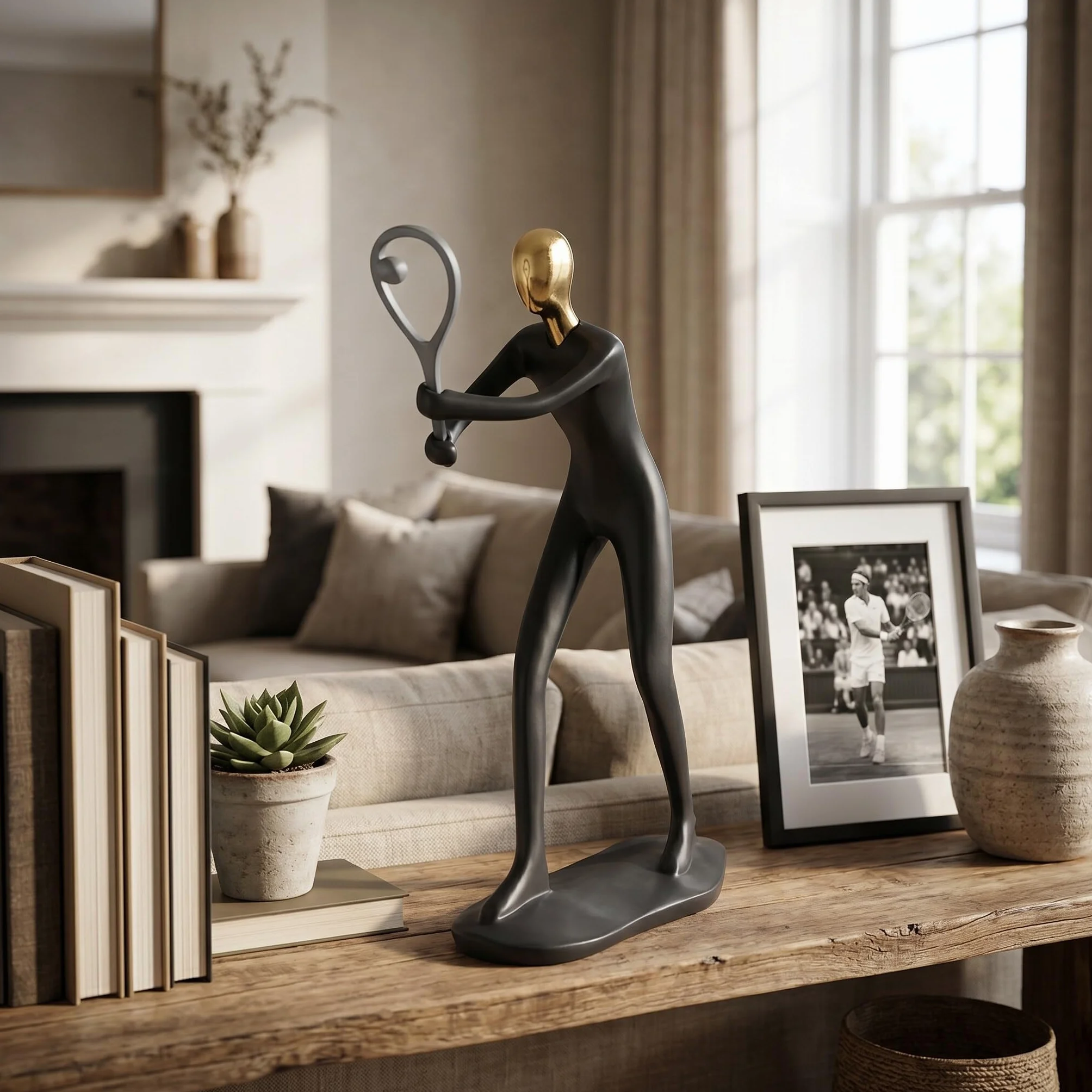 Escultura de Resina de Tenista Acabado Mate 24x5x13,5 cm Decoración Deportiva