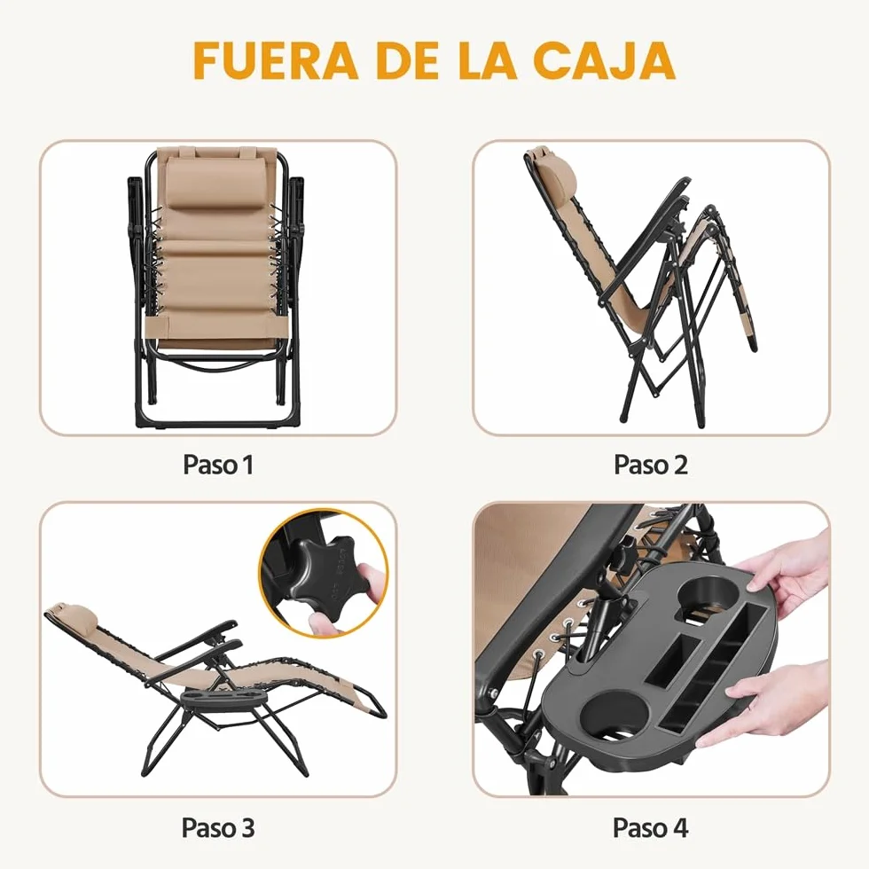 Yaheetech Tumbona Plegable para Exterior Tumbona Jardin Ligera y Portátil Silla Reclinable con Bandeja Lateral, Fácil de Mover para Exterior (1PCS Beige