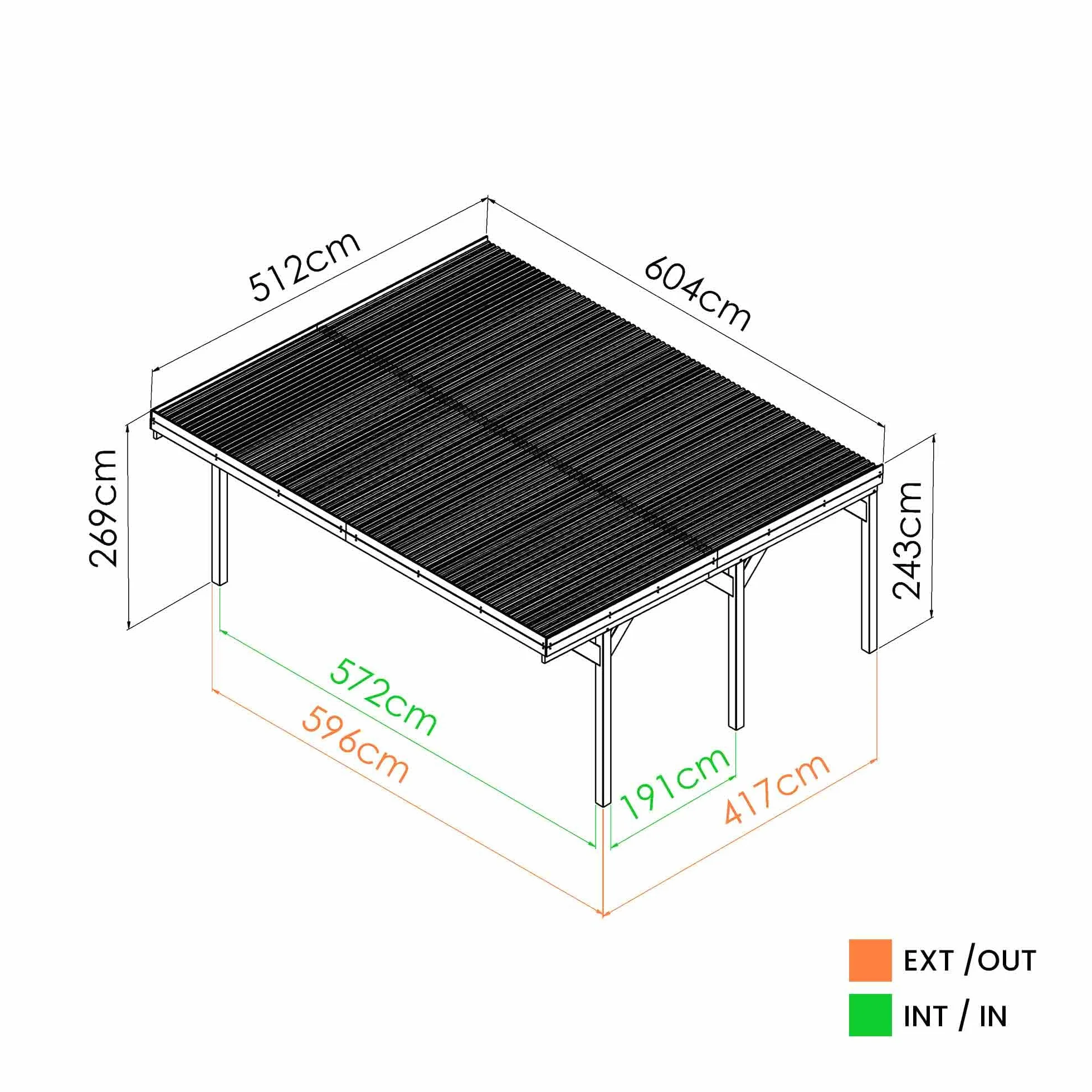 Forest Style - Cochera Doble Victor 30,9 m² (6,02 x 5,11 x 2,52 m) – Madera de Pino Tratada – Techo de Policarbonato – Aparcamiento Cubierto para 2 Coches – Estructura Robusta y Resistente
