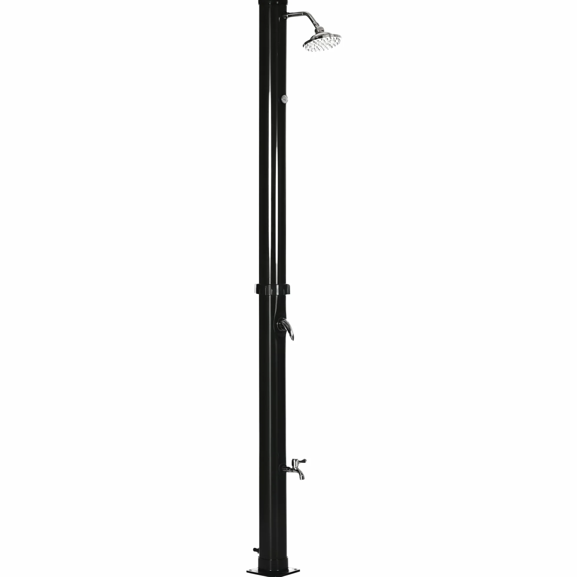 Outsunny Ducha Solar de Jardín 20L Ducha Exterior con Cabezal de Ducha Redondo Grifo Agua Caliente Máx. 60℃ y Ducha para Pies para Piscina Patio Playa 15,5x15,5x222 cm Negro