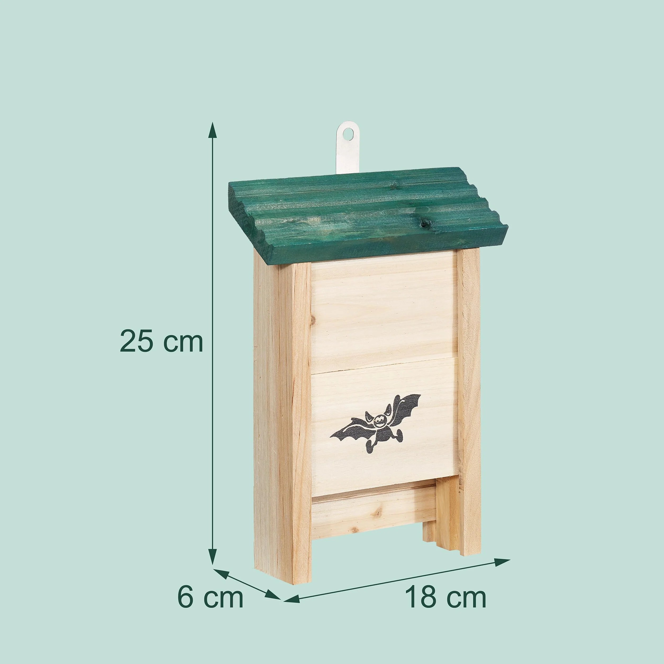 Relaxdays Set de 4 Cajas para murciélagos de Madera sin Tratar, 25x18x6 cm, Natural y Verde