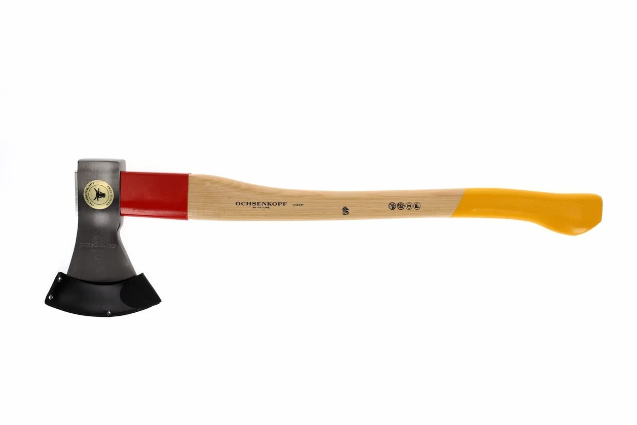 OCHSENKOPF Hacha forestal universal Gold ROTBAND-PLUS, Empuñadura de madera de pacana, Hoja pulida de 120 mm, Longitud 700 mm, OX 620 H-1257 | Forma renana con soporte Rotband-Plus, mango duradero de madera de nogal