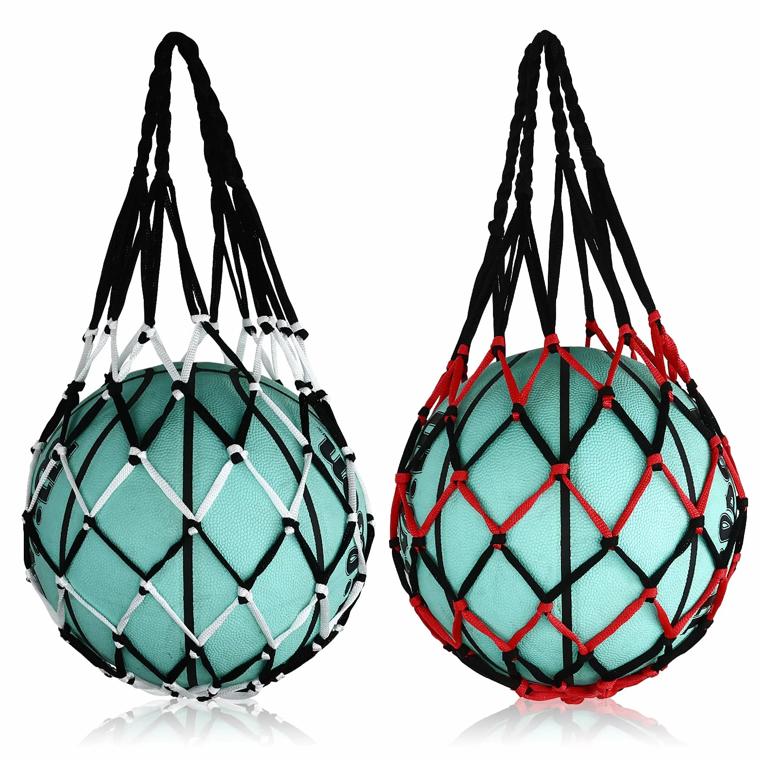 Bolsa para Balón de Fútbol, Red para Balones, 2 Piezas, Negro Rojo + Negro Blanco