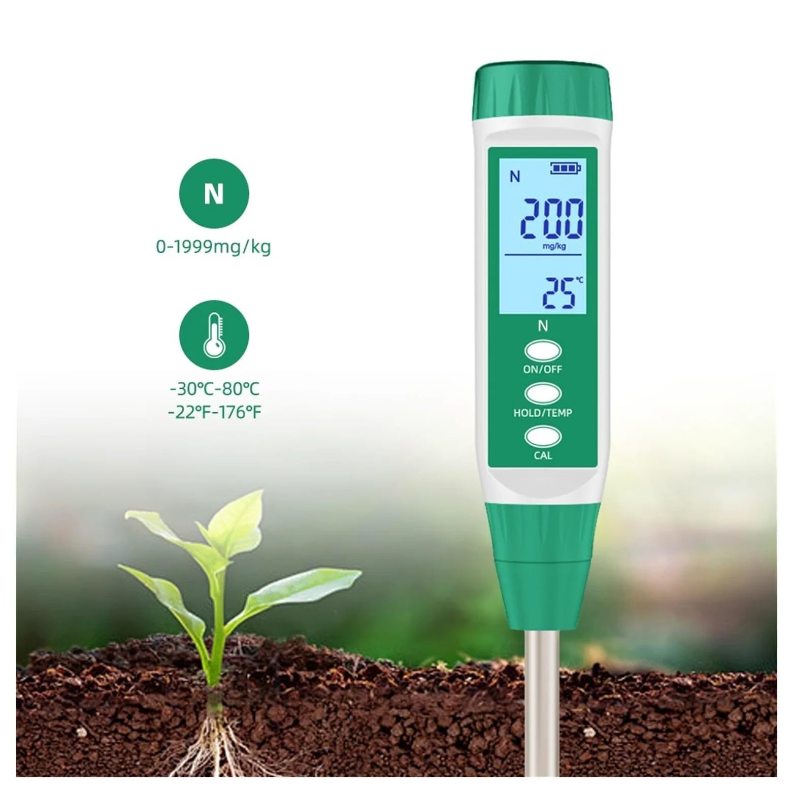 Medidor digital de NPK for suelo, analizador nutrientes nitrógeno, fósforo y potasio acción rápida, comprobador fertilidad Agricultura y actividades al aire libre