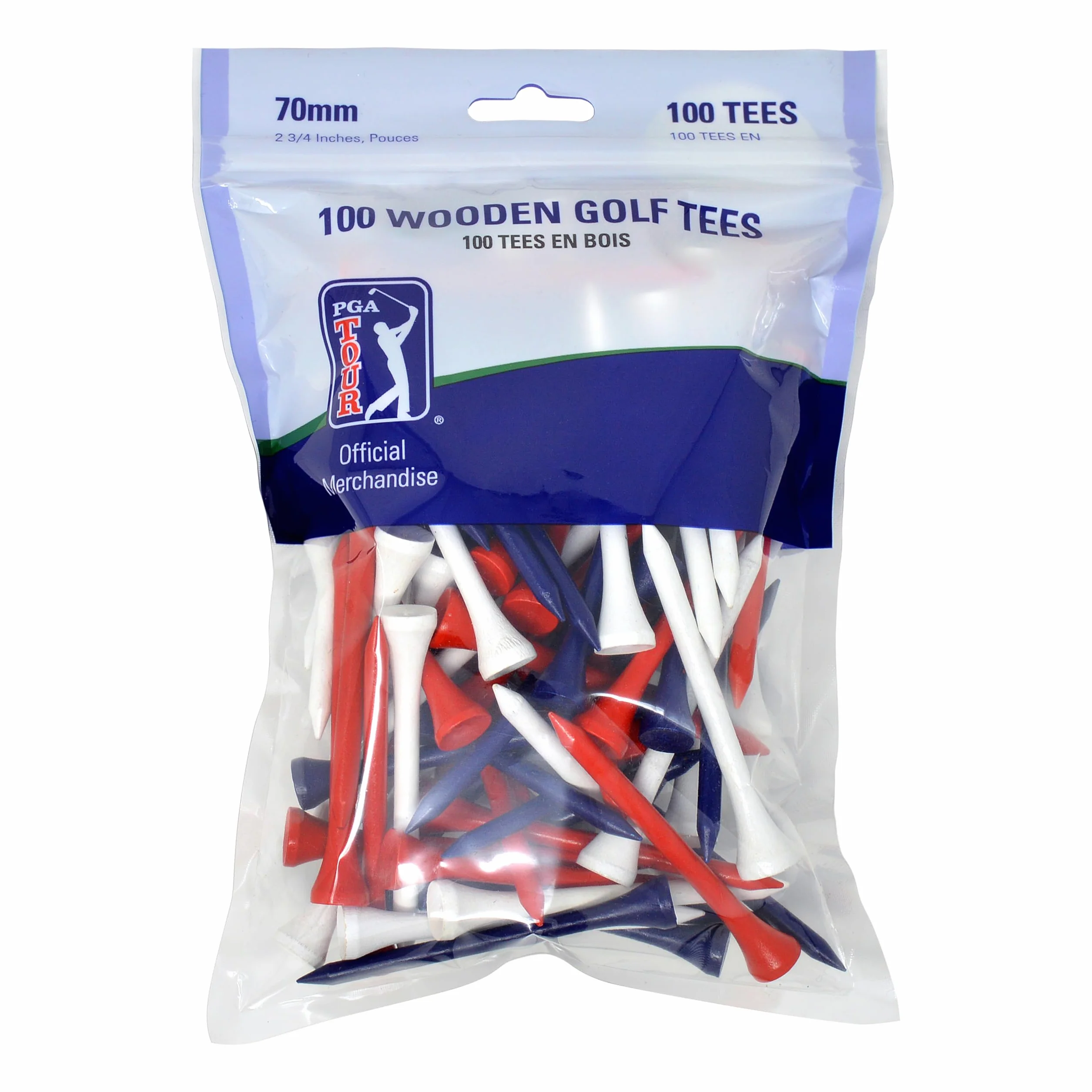 PGA Tour Tees de Golf 7 cm Madera Rojo/Blanco/Azul Paquete 100