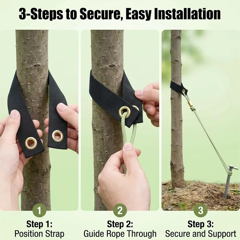 12 correas de árbol con ojales, cinta para sujetar el árbol, correas de soporte para árboles para tensar, árboles recién plantados, rectas y protección contra huracanes, cinta para atar árboles