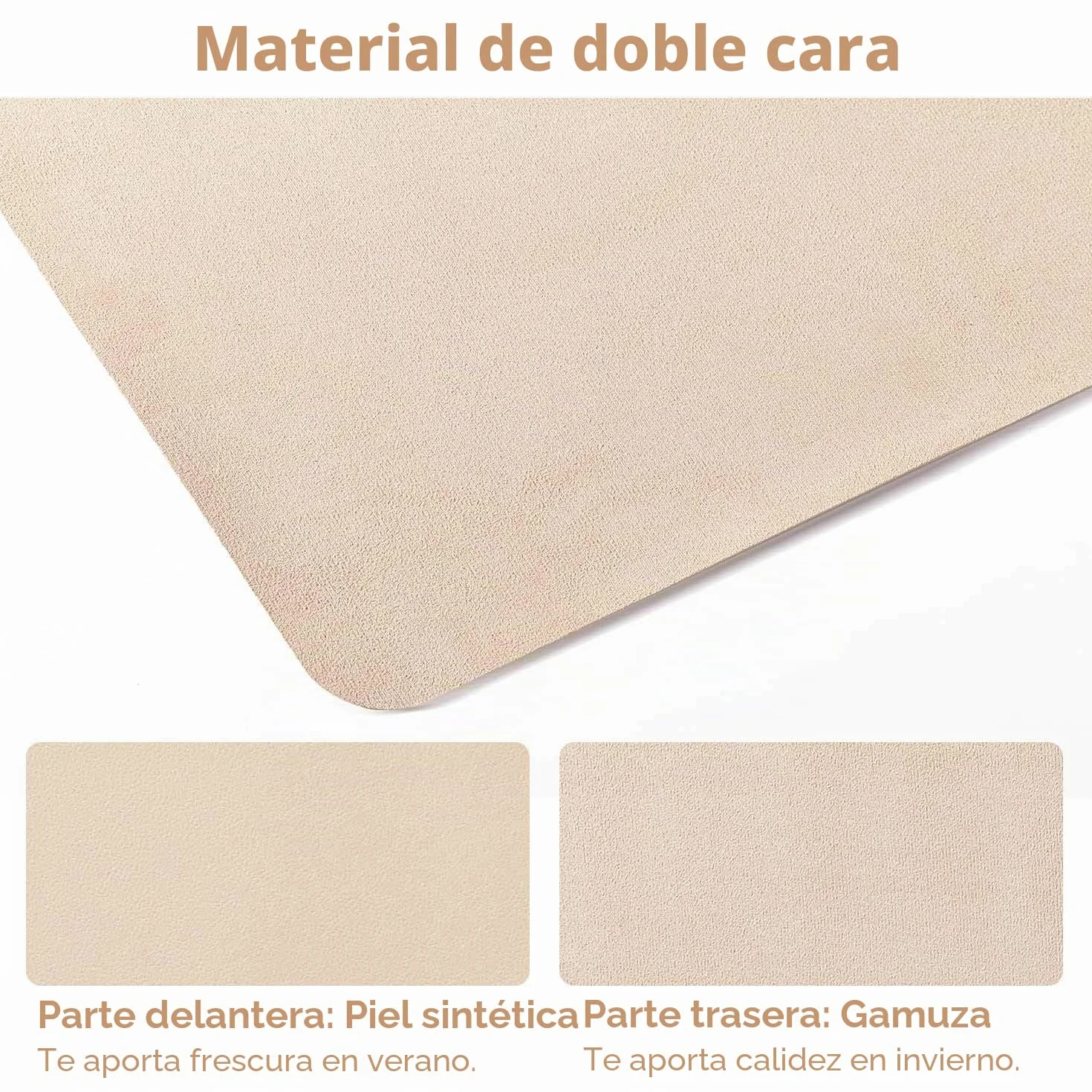 Alfombrilla de Ratón Extendida 80x40 cm Cuero PU Impermeable Gamuza Antideslizante Beige