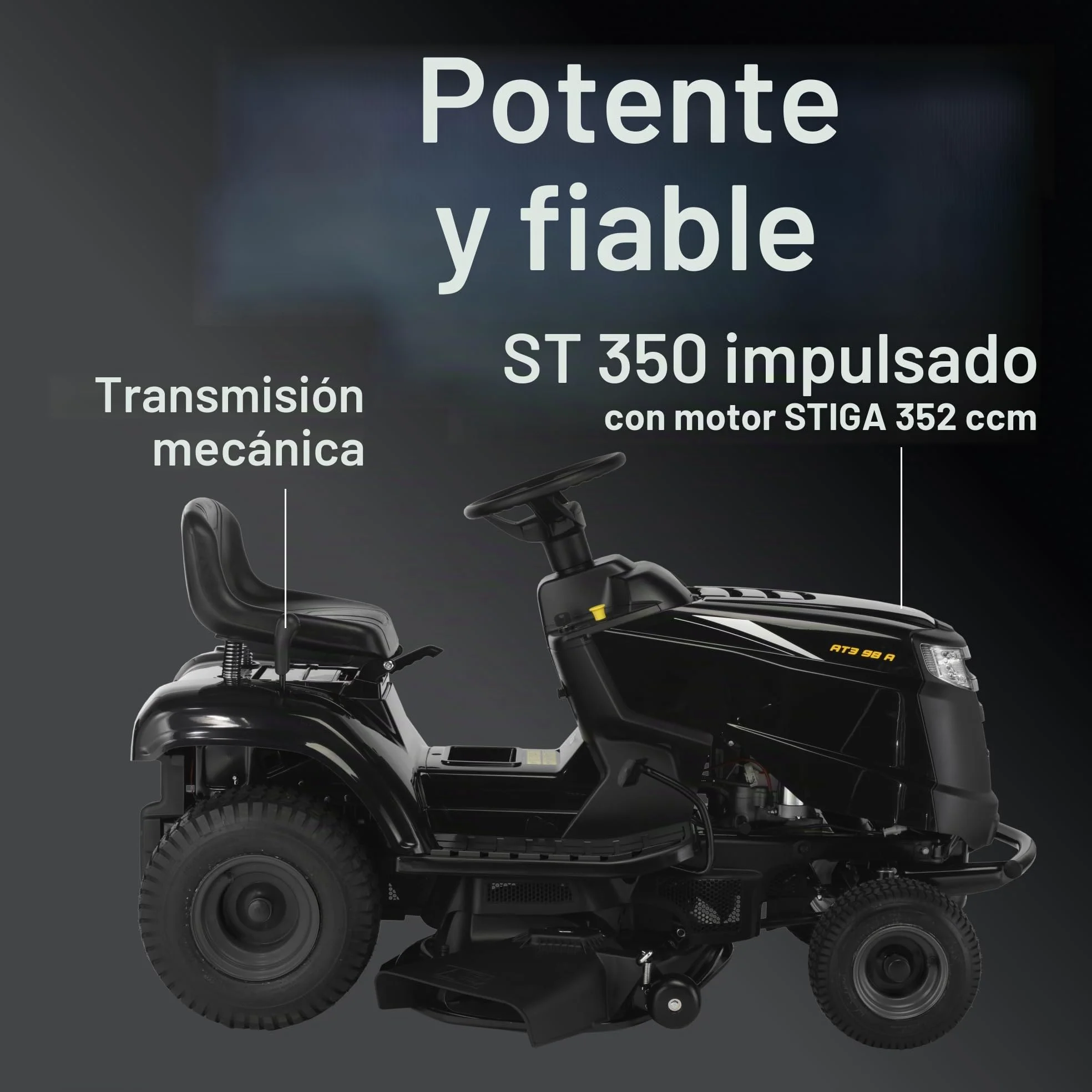 Alpina AT3 98 A – Tractor cortacésped de Gasolina con Motor Alpina de 352 CC, Descarga Lateral y Ancho de Corte de 98 cm