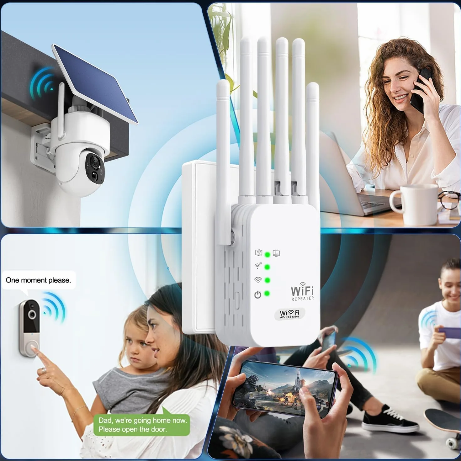 Repetidor WiFi 1200Mbps 2.4GHz Extensor Señal 6 Antenas Puerto Ethernet